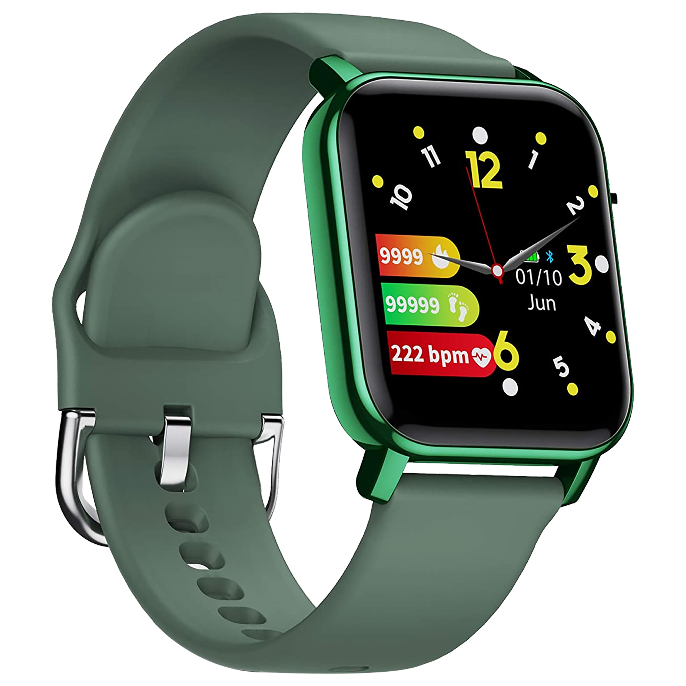 GIZmore Gizfit 908 Smartwatch (35.56mm) (Full-Touch Colour Display, Black/Olive Green, Sport Band)_2