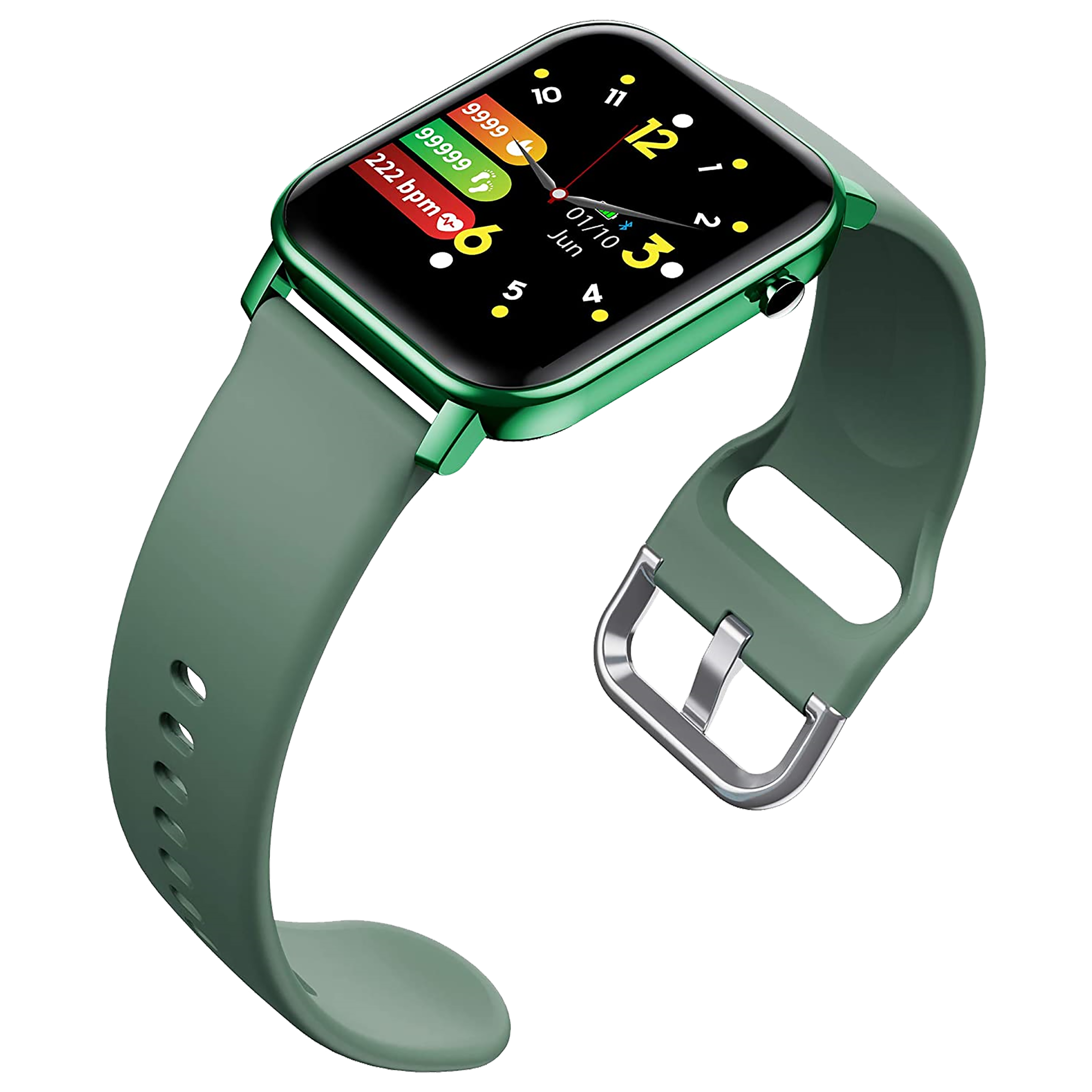 GIZmore Gizfit 908 Smartwatch (35.56mm) (Full-Touch Colour Display, Black/Olive Green, Sport Band)_3