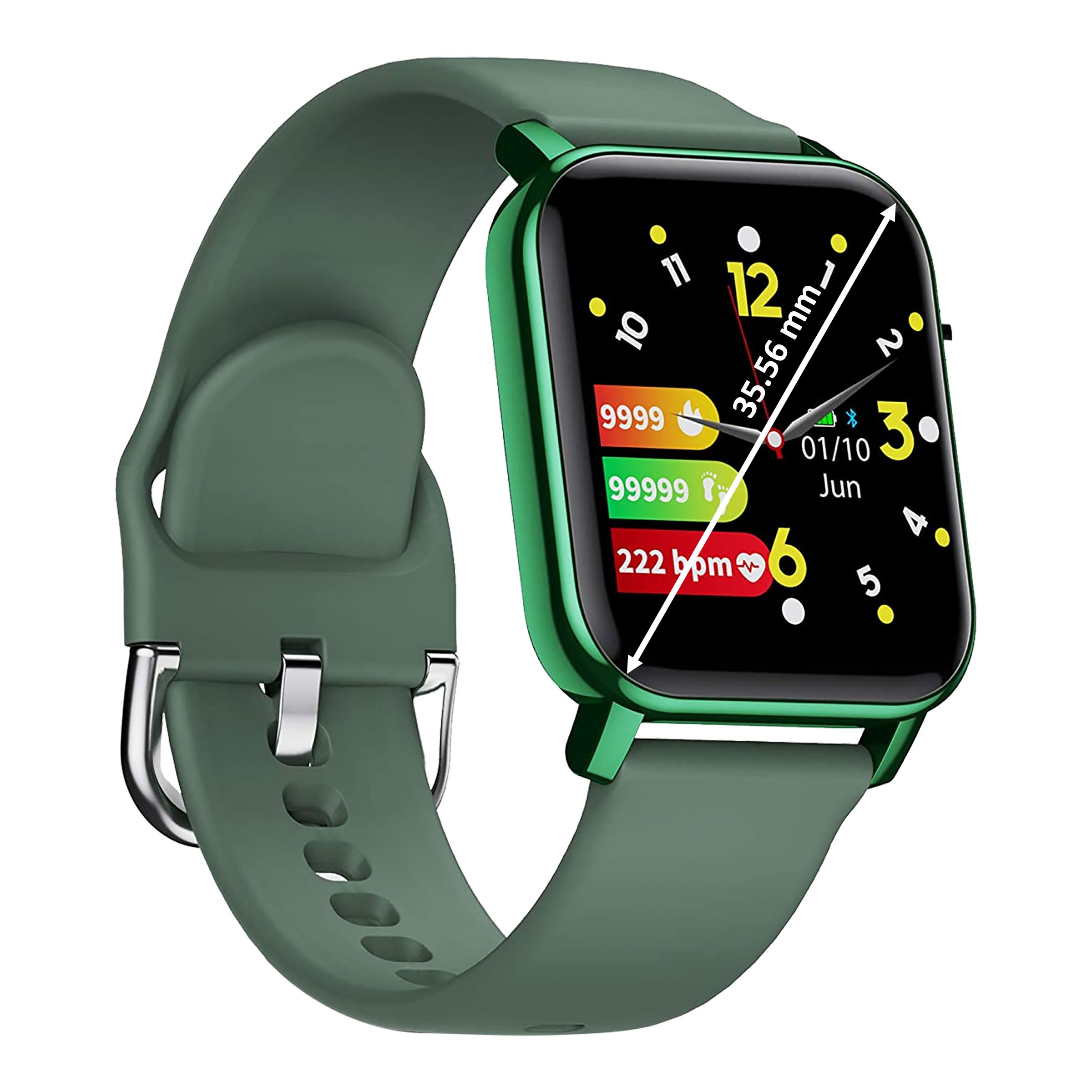 GIZmore Gizfit 908 Smartwatch (35.56mm) (Full-Touch Colour Display, Black/Olive Green, Sport Band)_4