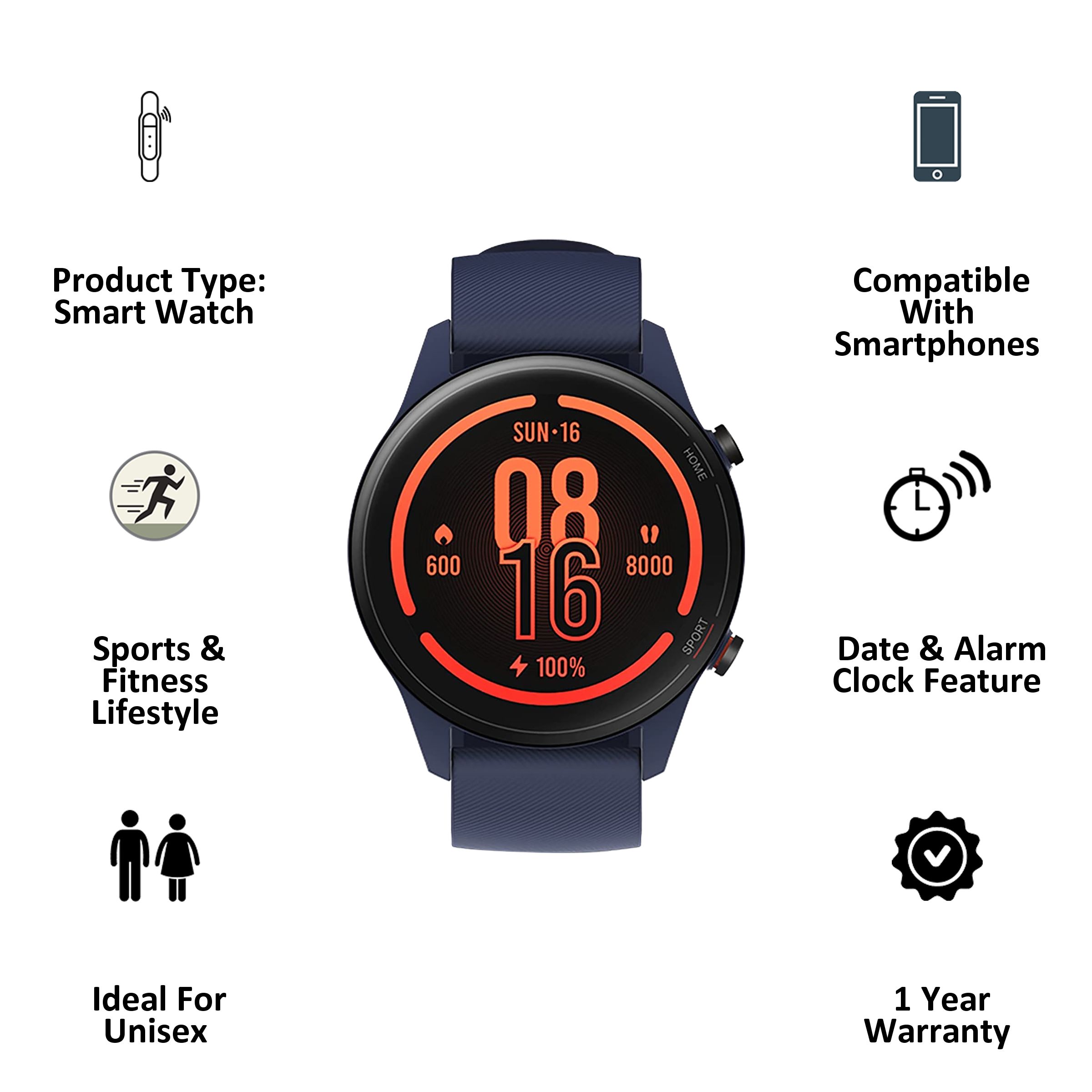 Xiaomi Revolve Active Smartwatch (GPS, 35.33mm) (Alexa Built-In, BHR4585IN, Black/Blue, Sport Band) Xiaomi Revolve Active Smartwatch (GPS, 35.33mm) (Alexa Built-In, BHR4585IN, Black/Blue, Sport Band)_3