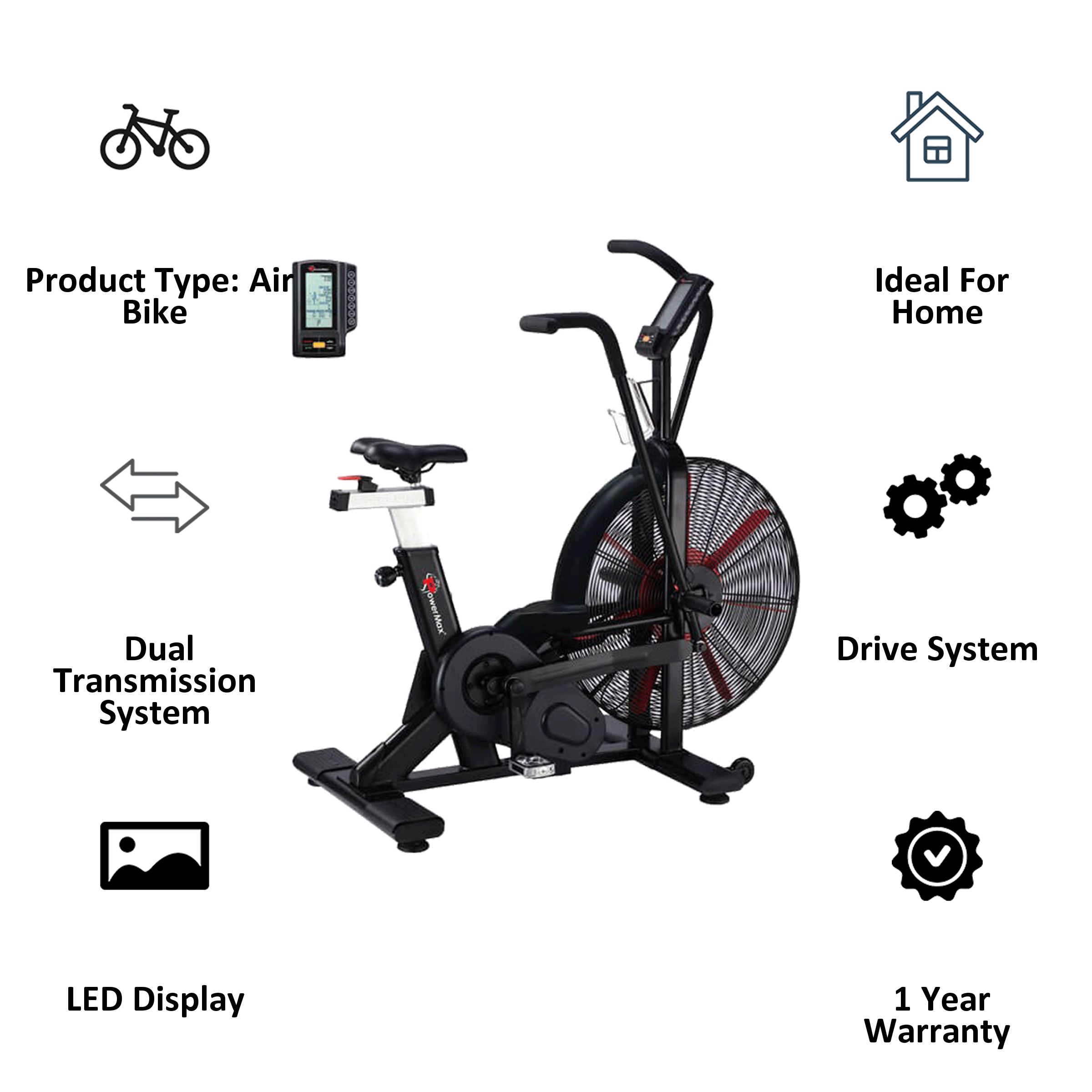 PowerMax Air Bike (Dual transmission system, BA-2500C, Black) PowerMax Air Bike (Dual transmission system, BA-2500C, Black)_3