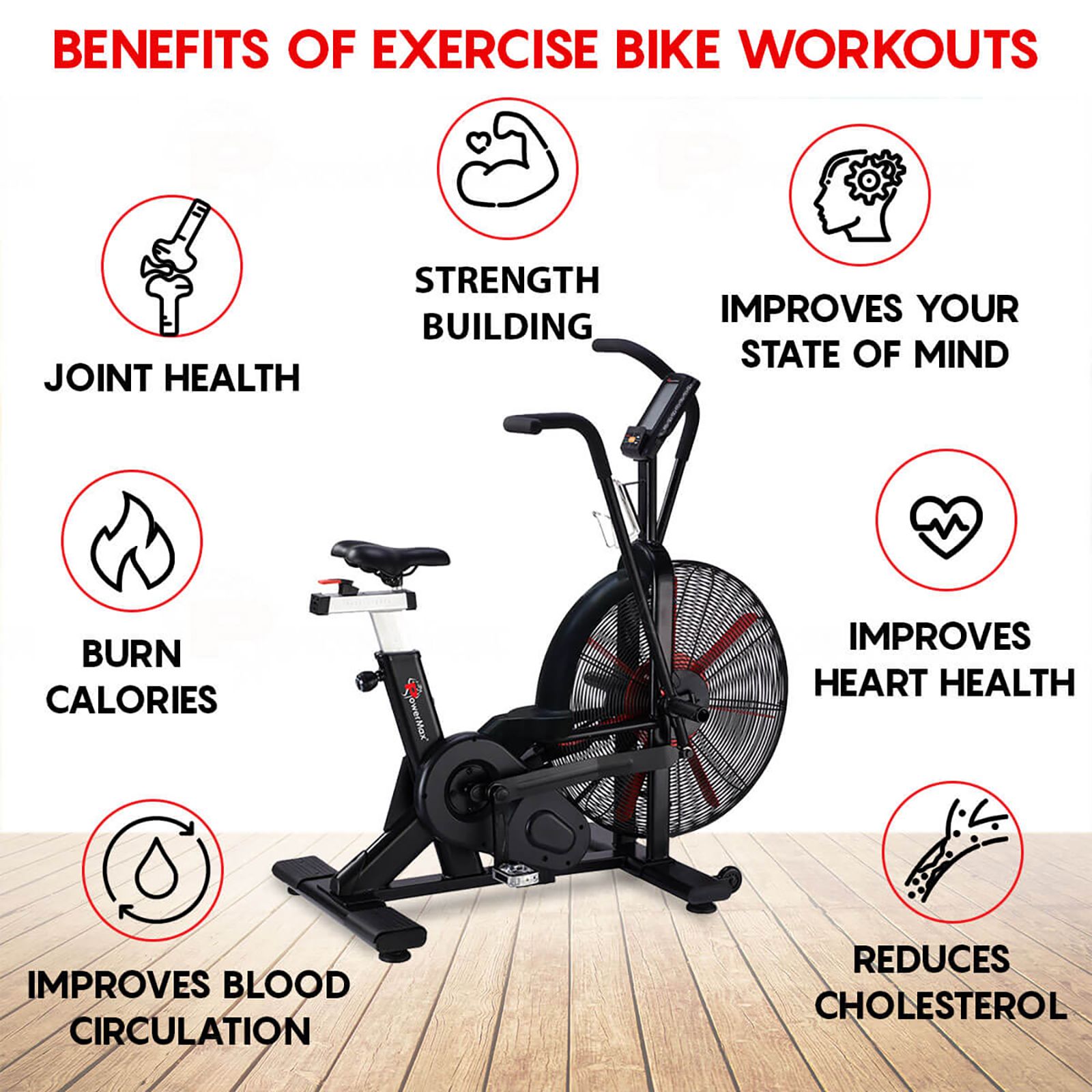 PowerMax Air Bike (Dual transmission system, BA-2500C, Black) PowerMax Air Bike (Dual transmission system, BA-2500C, Black)_5