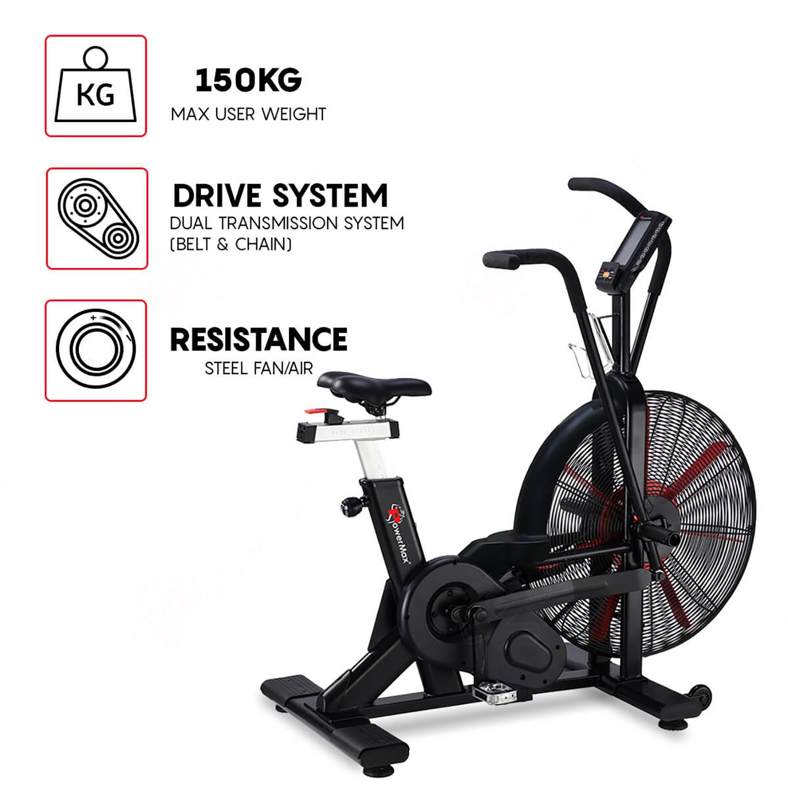 PowerMax Air Bike (Dual transmission system, BA-2500C, Black) PowerMax Air Bike (Dual transmission system, BA-2500C, Black)_8