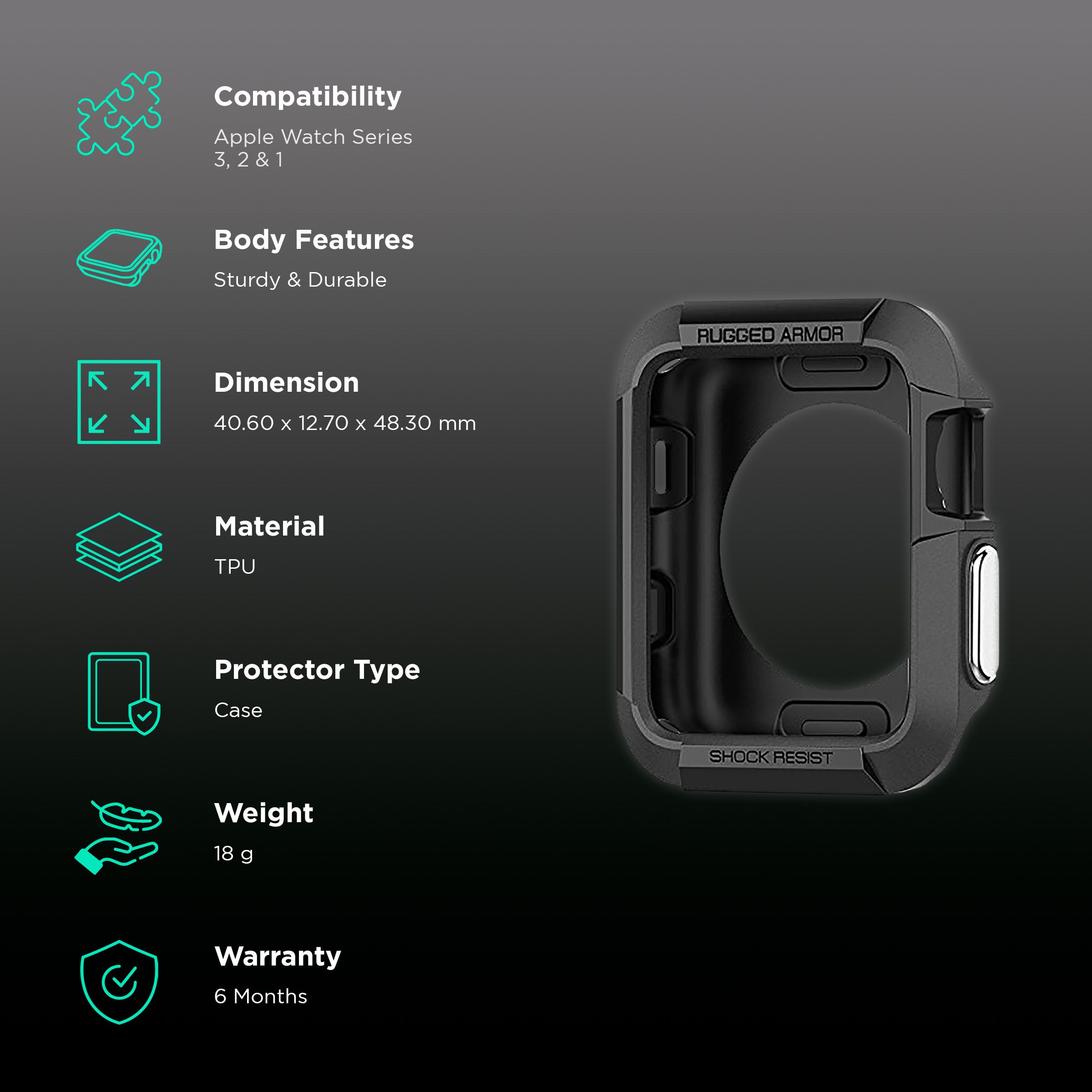 Spigen Rugged Armor TPU Case for Apple Watch Series 3, 2 & 1 (38mm) (Scratches & Bumps Protection, Black)_2