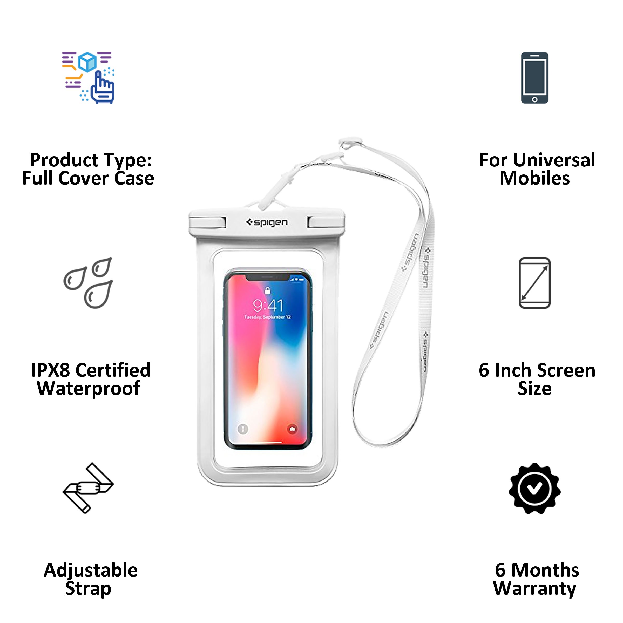 spigen TPU Full Cover Case For Universal Mobiles (IPX8 Certified Waterproof, White) spigen TPU Full Cover Case For Universal Mobiles (IPX8 Certified Waterproof, White)_2