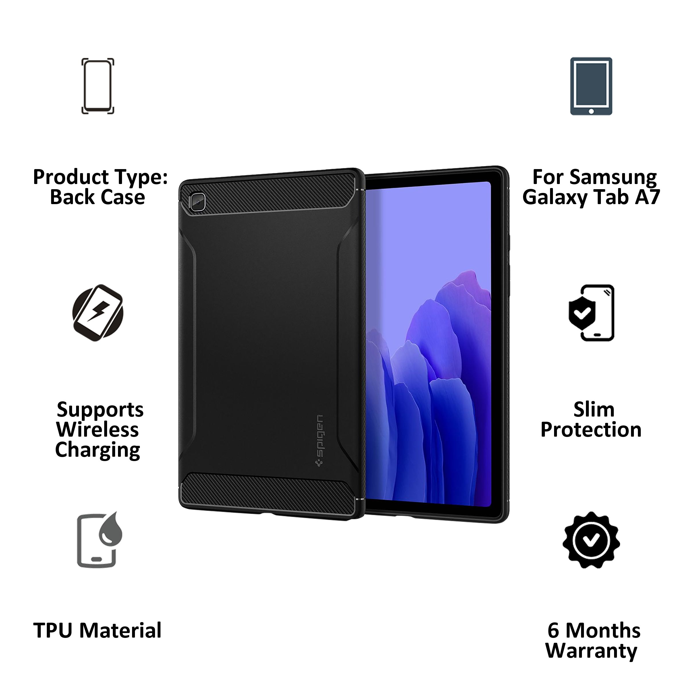 spigen Rugged Armor TPU Back Cover for SAMSUNG Galaxy Tab A7 (Wireless Charging Compatible, Matte Black)_7