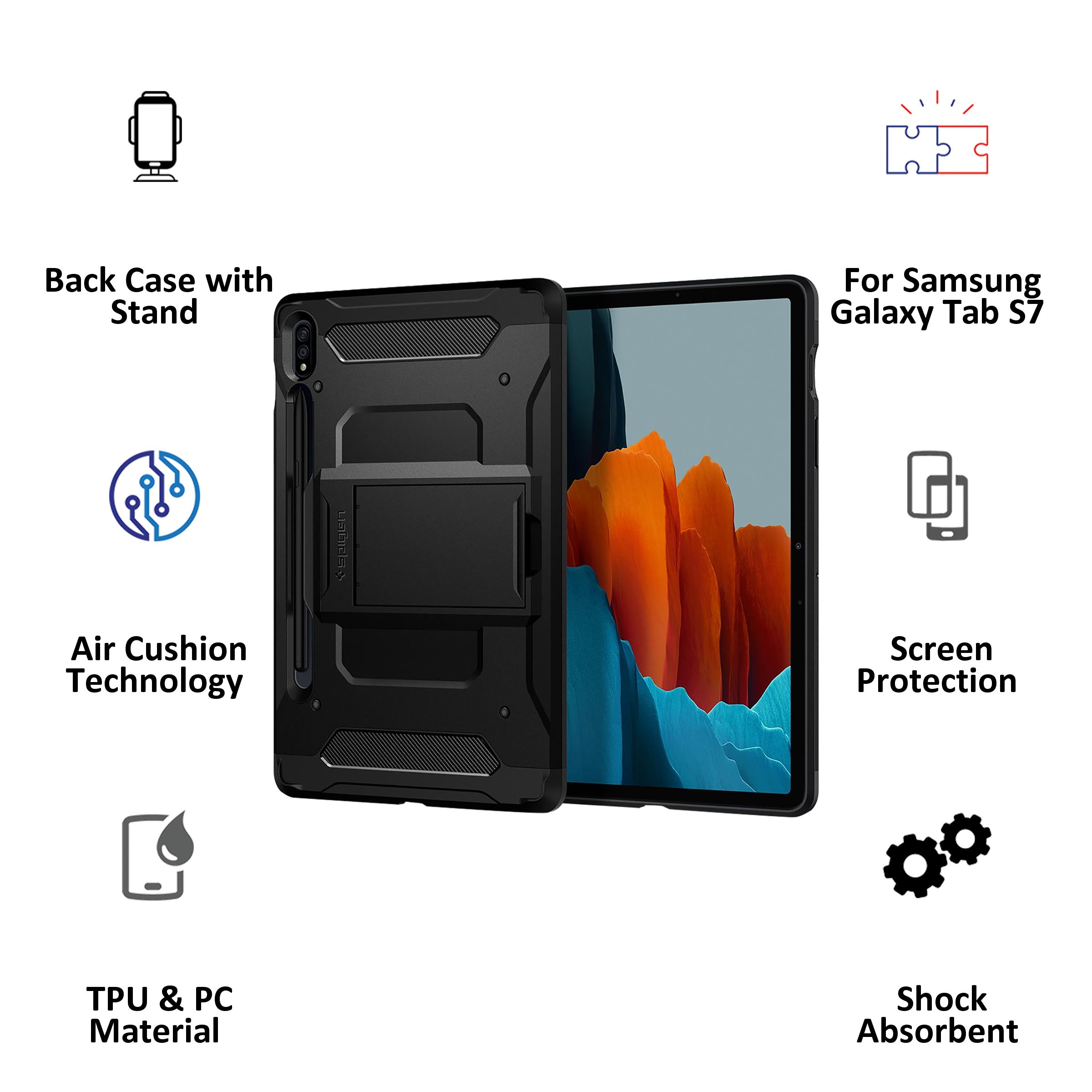 spigen Tough Armor Pro TPU & Polycarbonate Back Cover for SAMSUNG Galaxy Tab S8, Tab S7 (Built-In Pen Storage, Black)_7