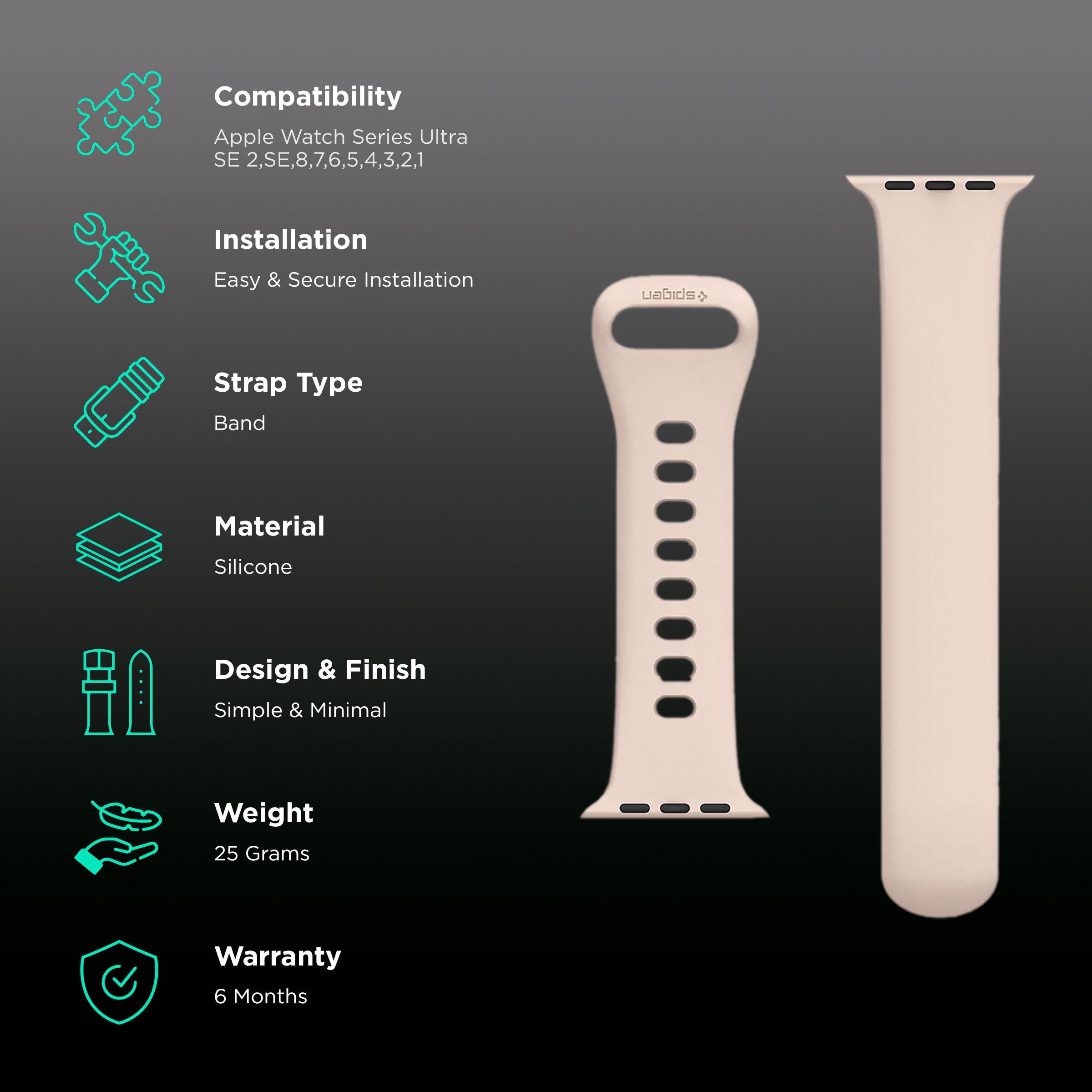 Spigen Silicone Band for Apple Watch Series Ultra, SE 2, SE, 8, 7, 6, 5, 4, 3, 2 & 1 (49mm / 45mm / 44mm / 42mm) (Adjustable Length, Rose Gold) Spigen Silicone Band for Apple Watch Series Ultra, SE 2, SE, 8, 7, 6, 5, 4, 3, 2 & 1 (49mm / 45mm / 44mm / 42mm) (Adjustable Length, Rose Gold)_2