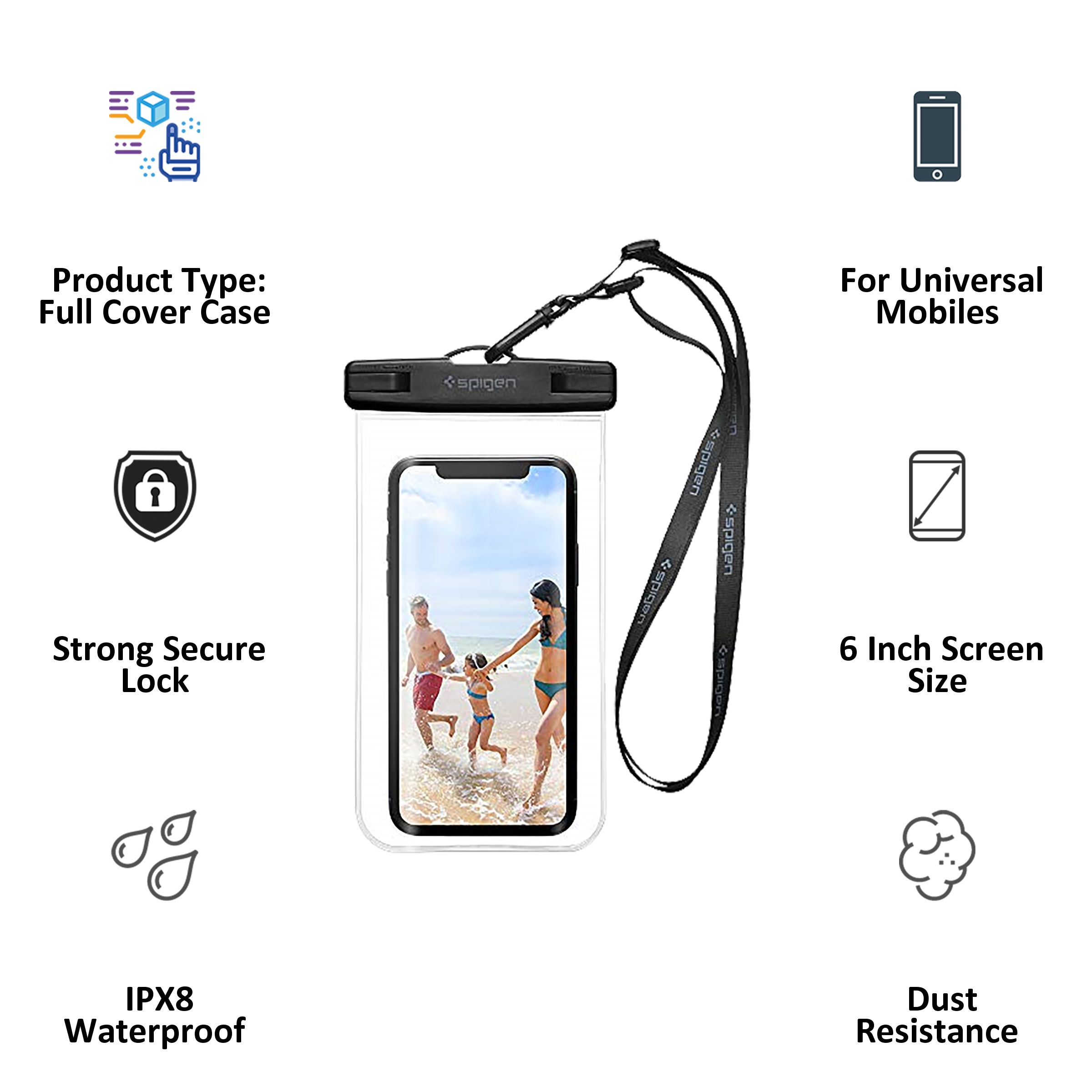 spigen TPU Full Cover Case For Universal Mobiles (IPX8 Certified Waterproof, Crystal Clear) spigen TPU Full Cover Case For Universal Mobiles (IPX8 Certified Waterproof, Crystal Clear)_2