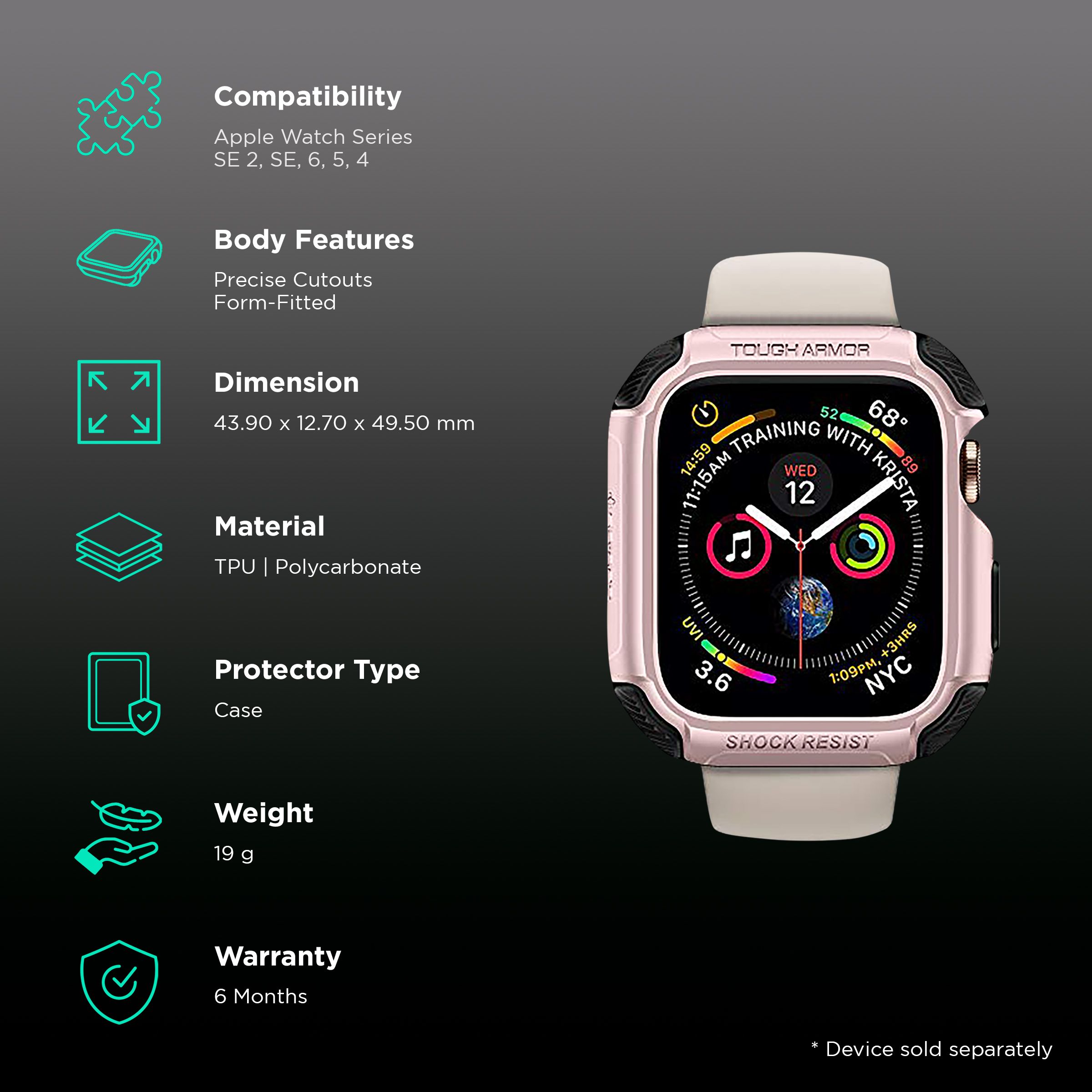 spigen Tough Armor TPU Case for Apple Watch 9, 8, 7 (45mm) (Raised Bezels, Rose Gold) spigen Tough Armor TPU Case for Apple Watch 9, 8, 7 (45mm) (Raised Bezels, Rose Gold)_2