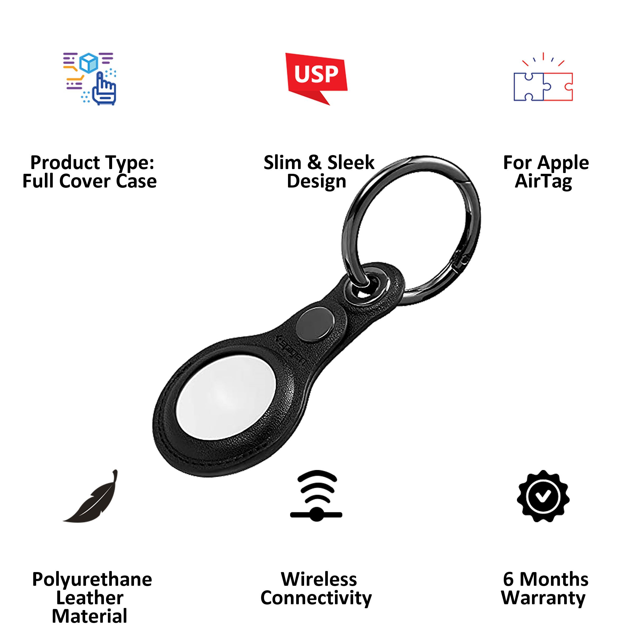 spigen Valentinus PU Leather Full Cover Case For Apple AirTag (Secure Button Closure With Cutouts, AMP01826, Black) spigen Valentinus PU Leather Full Cover Case For Apple AirTag (Secure Button Closure With Cutouts, AMP01826, Black)_2