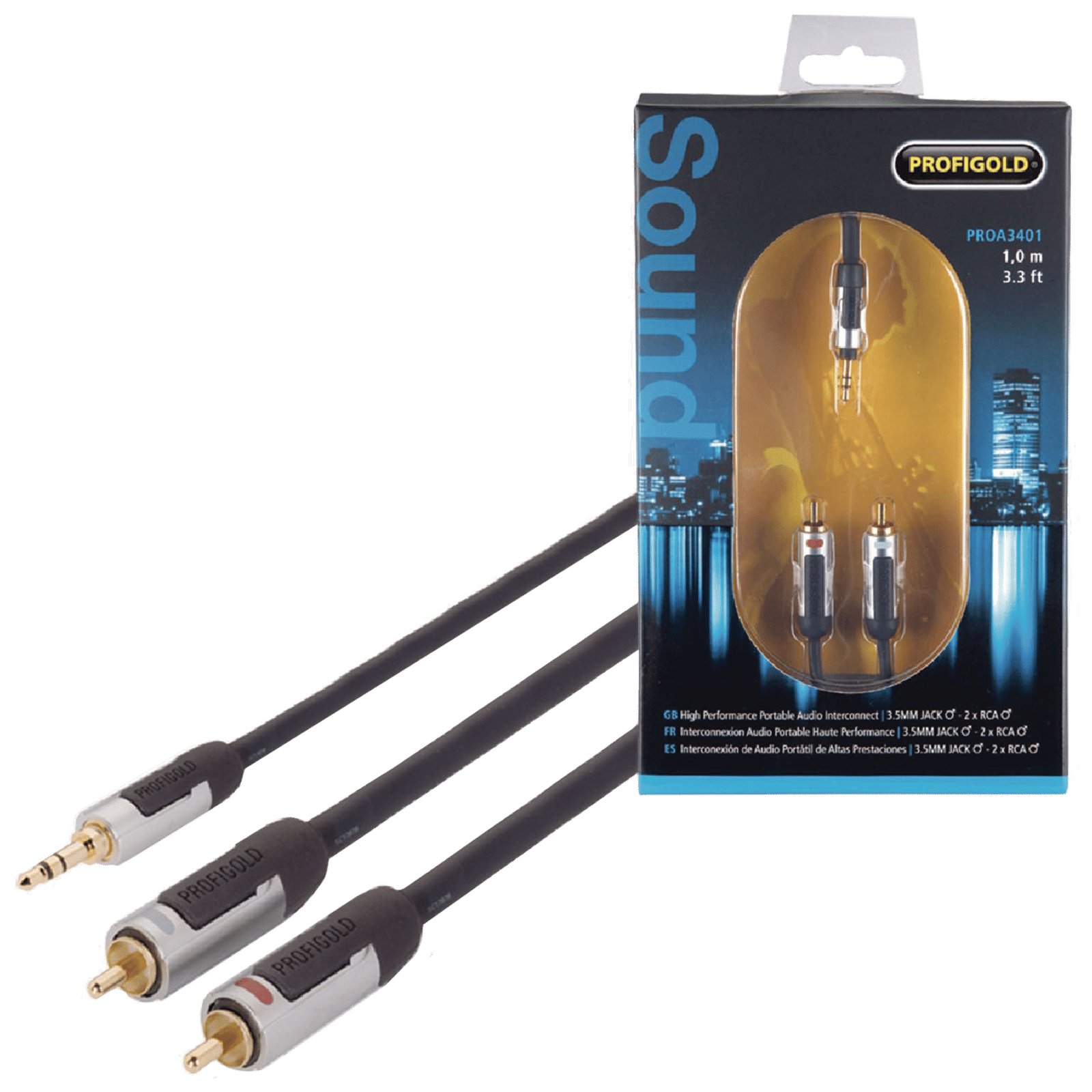 PROFIGOLD PROA3401 PVC 1 Meter 3.5mm Stereo to RCA Audio Cable (IAT Technology, Anthracite) PROFIGOLD PROA3401 PVC 1 Meter 3.5mm Stereo to RCA Audio Cable (IAT Technology, Anthracite)_1