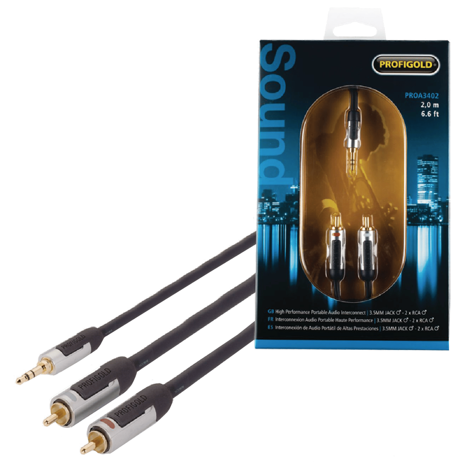 PROFIGOLD PROA3402 3.5mm Stereo to RCA 2 Meter Audio Cable (IAT Technology, Anthracite) PROFIGOLD PROA3402 3.5mm Stereo to RCA 2 Meter Audio Cable (IAT Technology, Anthracite)_1