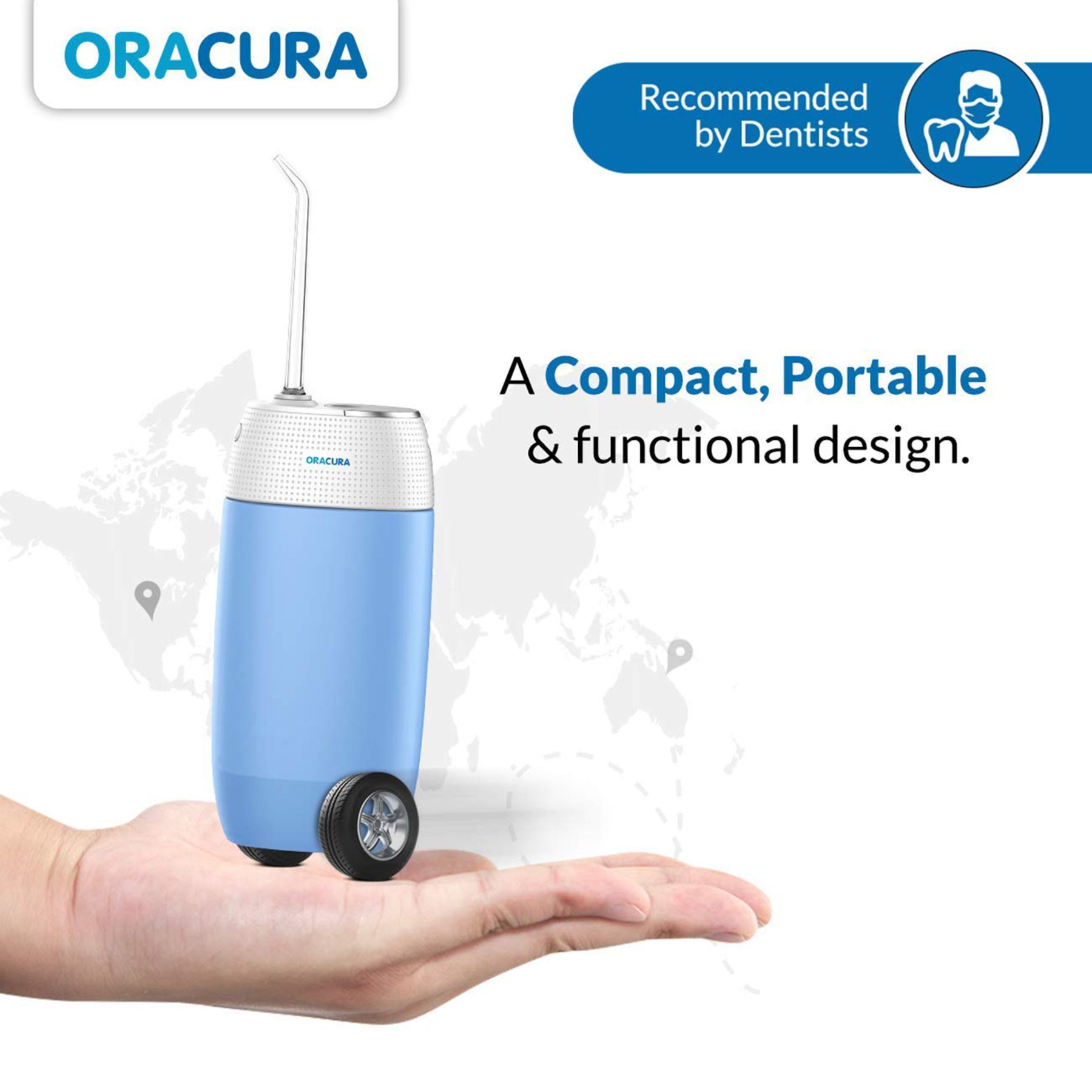 ORACURA Compact Dental Flosser with 2 Jet Tips (120ml Water Tank, Low Noise Design, Blue)_10