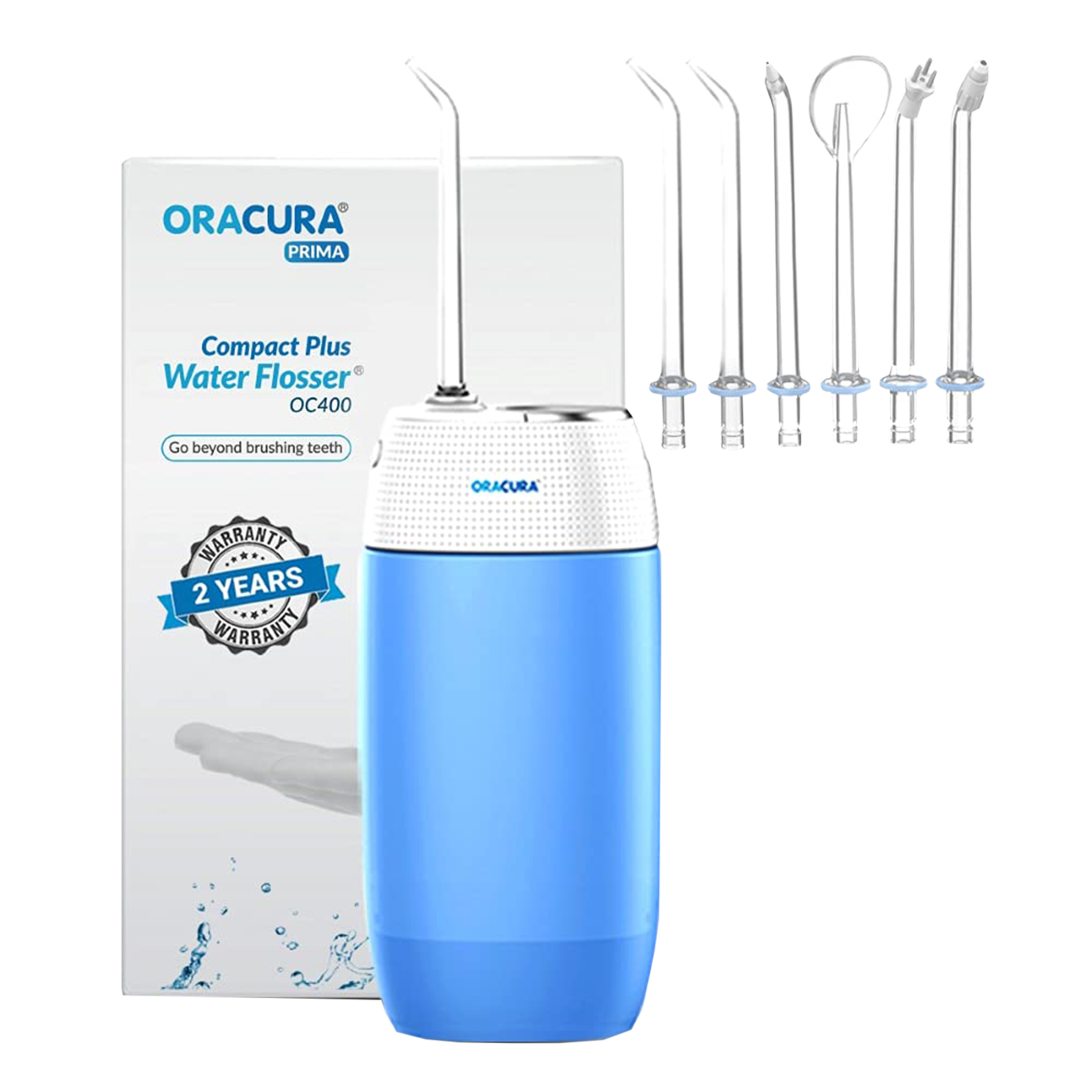 ORACURA Compact Dental Flosser with 2 Jet Tips (120ml Water Tank, Low Noise Design, Blue)_1