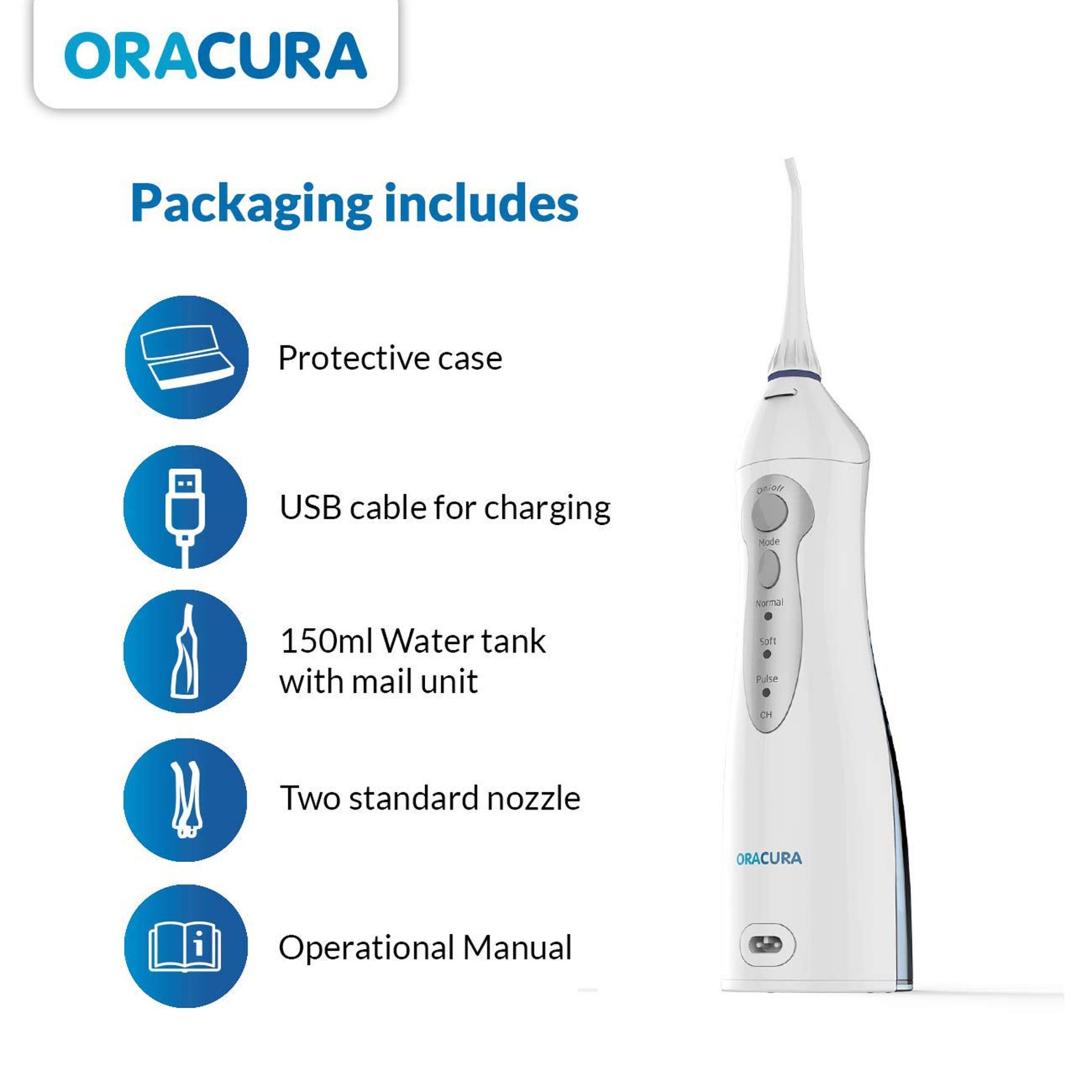 ORACURA Water Flosser For Unisex (Portable & Rechargeable, OC010, White) ORACURA Water Flosser For Unisex (Portable & Rechargeable, OC010, White)_5