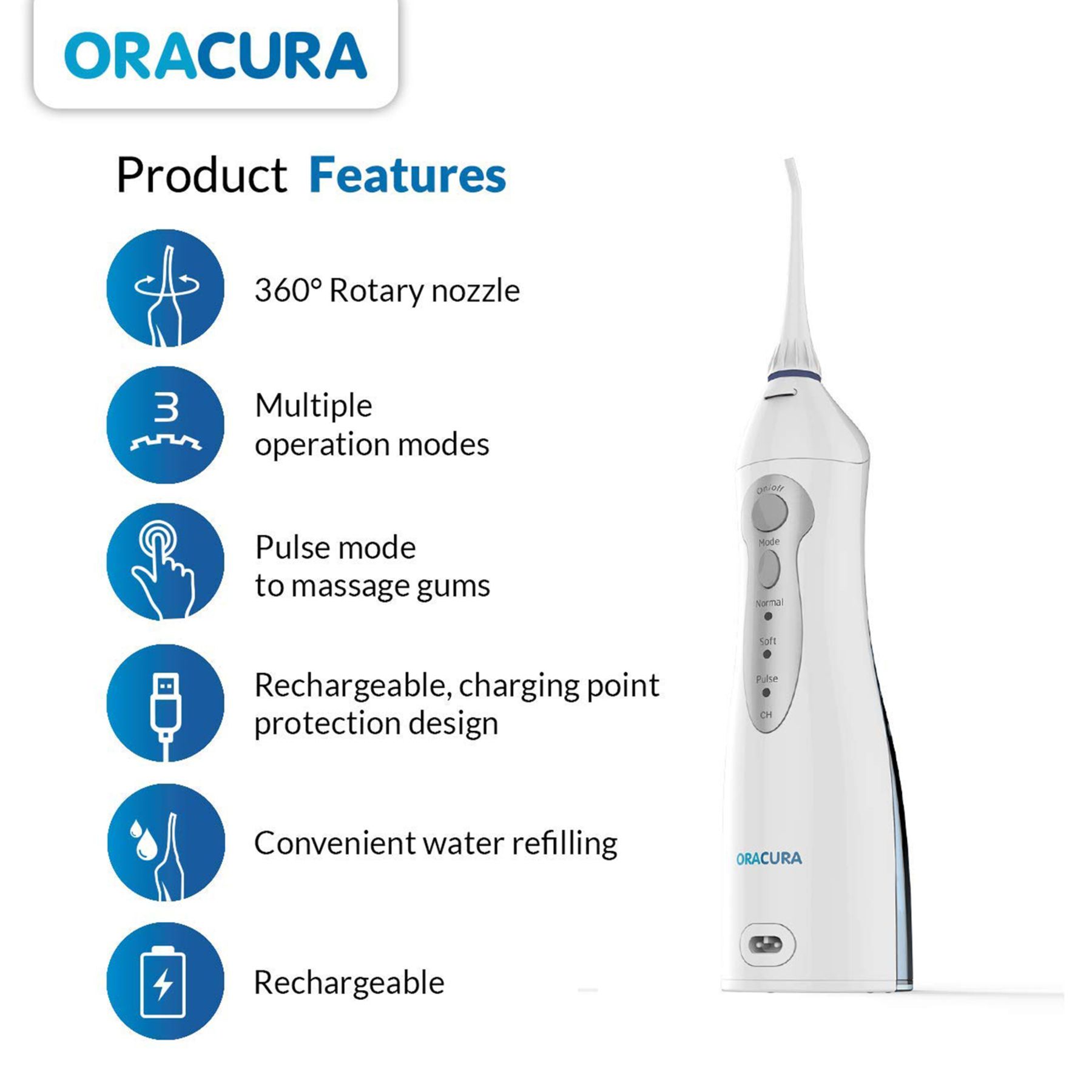 ORACURA Water Flosser For Unisex (Portable & Rechargeable, OC010, White) ORACURA Water Flosser For Unisex (Portable & Rechargeable, OC010, White)_6