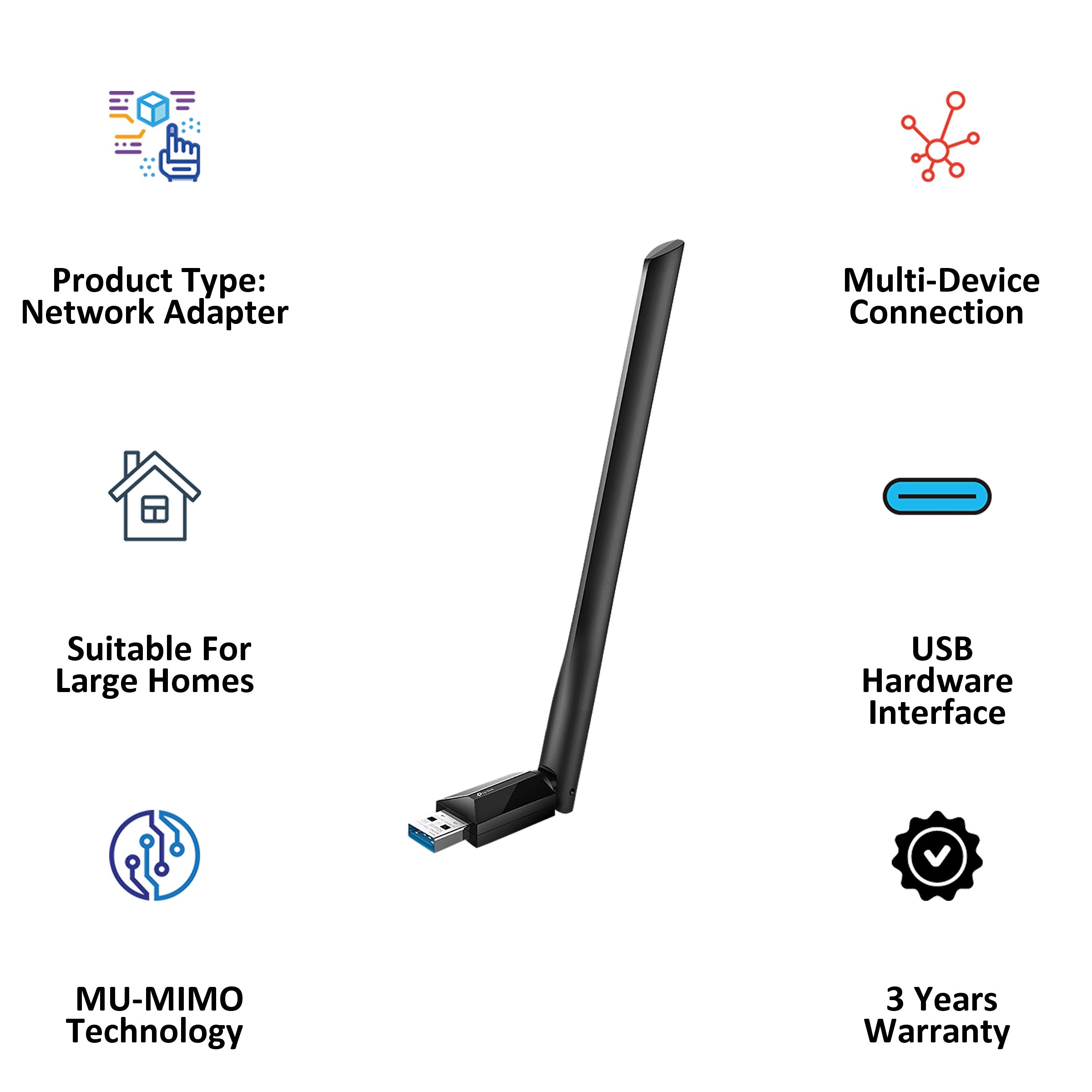Tp-Link Archer T3U Plus Dual Band Network Adapter (1 Antenna,Lightning-Fast Speed, MU-MIMO, Black) Tp-Link Archer T3U Plus Dual Band Network Adapter (1 Antenna,Lightning-Fast Speed, MU-MIMO, Black)_3