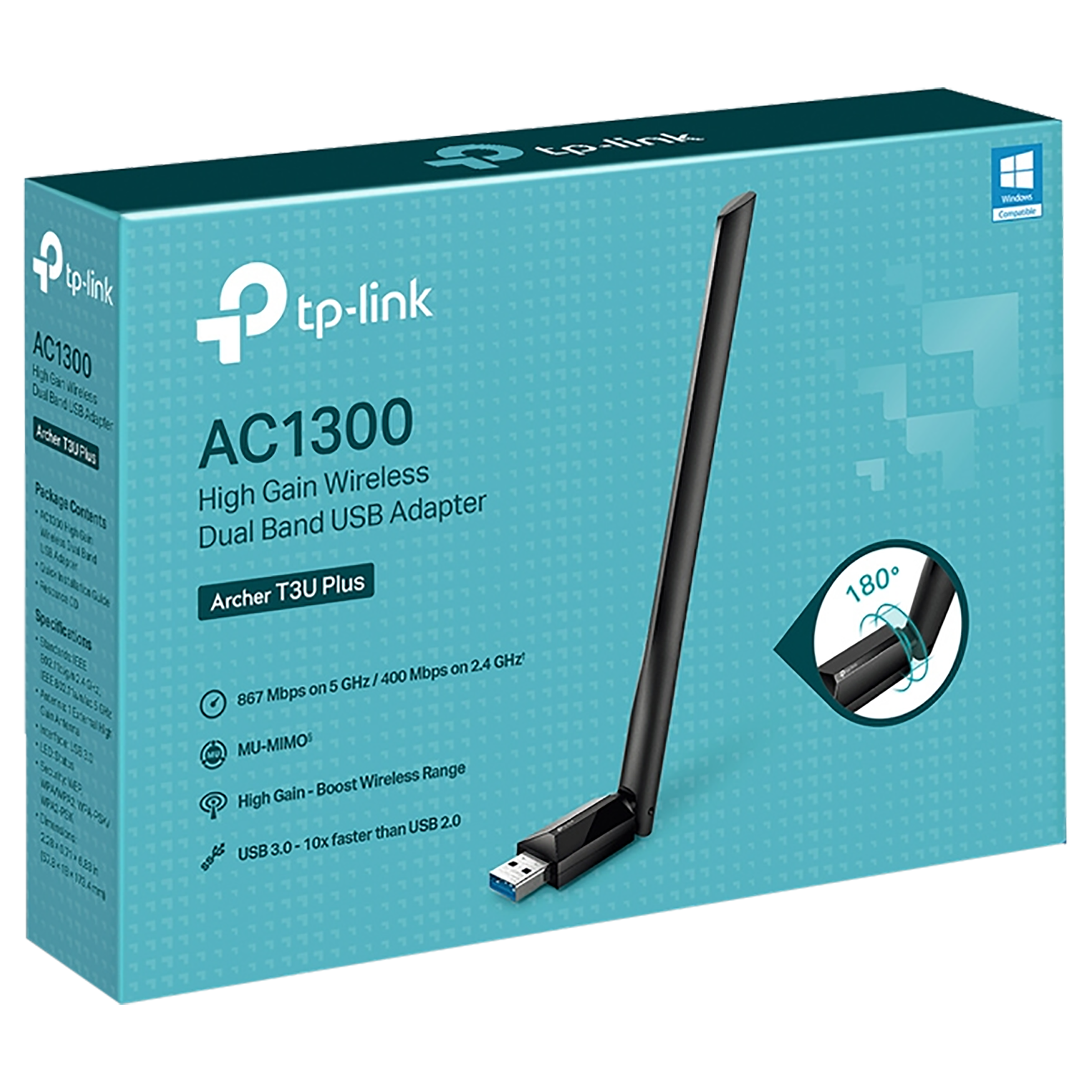 Tp-Link Archer T3U Plus Dual Band Network Adapter (1 Antenna,Lightning-Fast Speed, MU-MIMO, Black) Tp-Link Archer T3U Plus Dual Band Network Adapter (1 Antenna,Lightning-Fast Speed, MU-MIMO, Black)_4