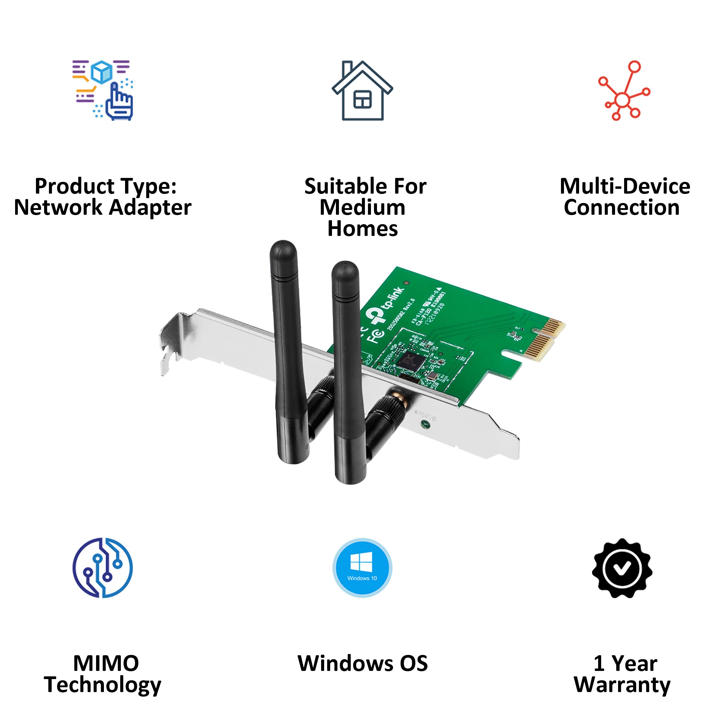 Tp-Link TL-WN881ND Single Band Network Adapter (2 Antennas, MIMO, WPS (Wi-Fi Protected Setup), Black)_3