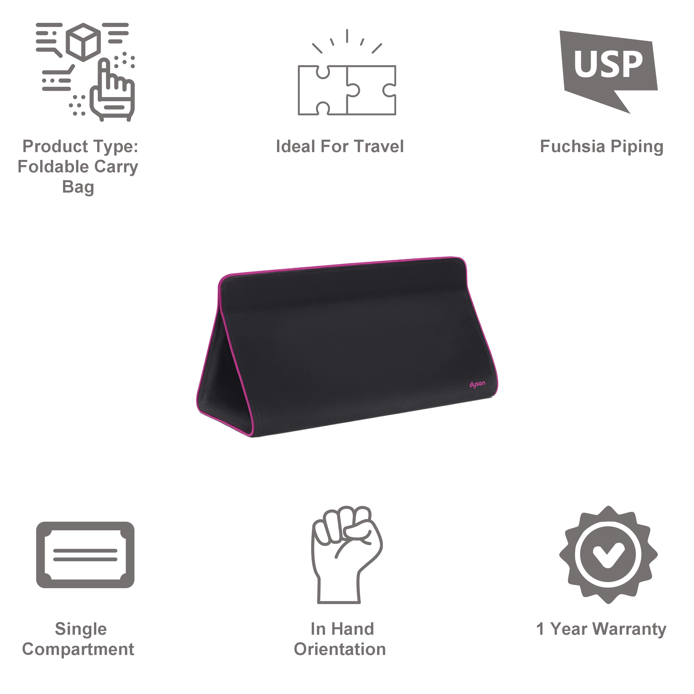 dyson Travel Bag (Fuchsia Piping, 97131301, Black) dyson Travel Bag (Fuchsia Piping, 97131301, Black)_3
