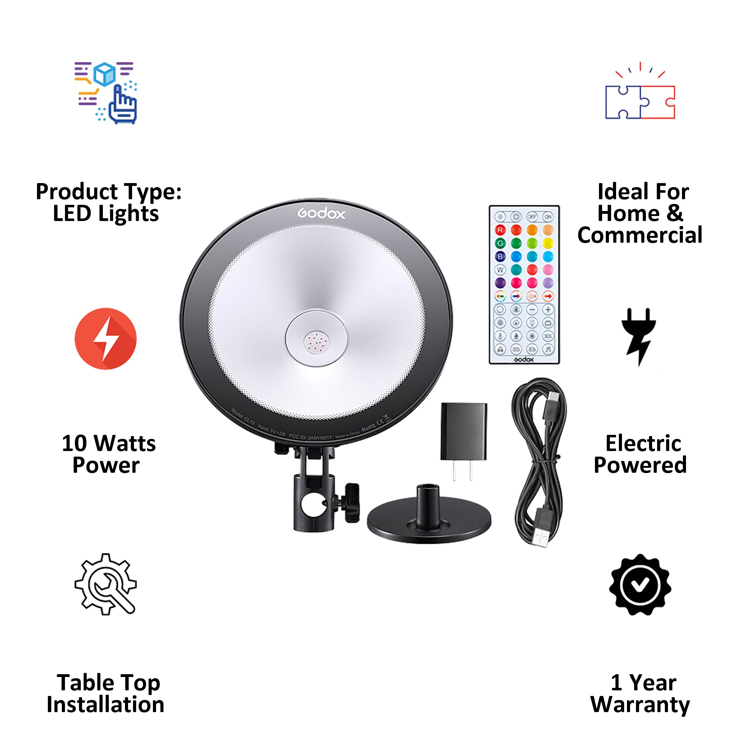 Godox CL10 LED Light with Remote, Tripod for Videography & Live Streaming (Built-In RGB & HSI Color)_3
