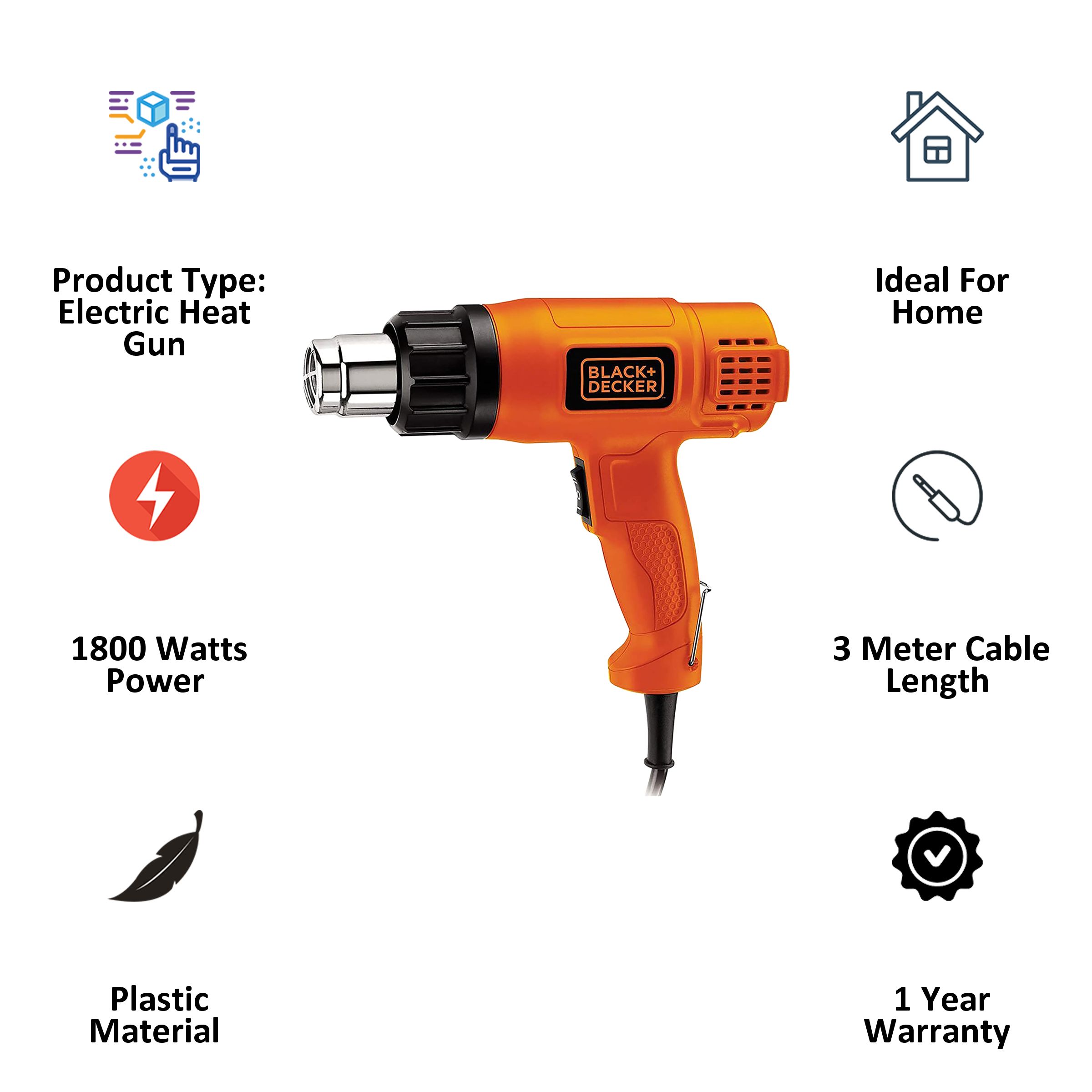 Black & Decker KX1800-B1 1800 Watts Electric Heat Gun (Lock-On Switch, Orange)_3