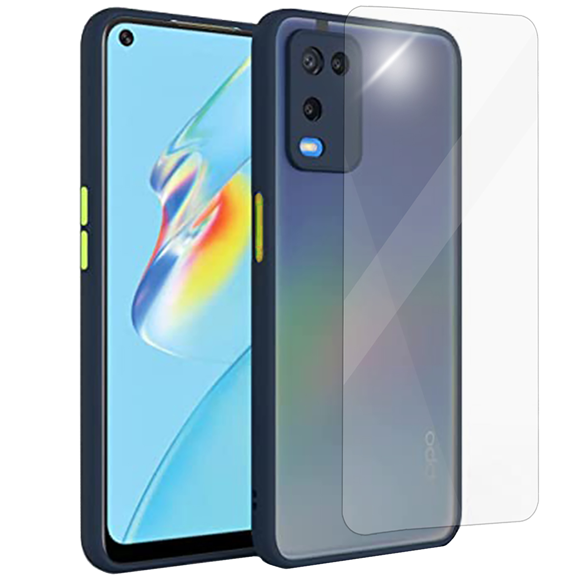 ARROW Camera Duplex Screen Protector & Polycarbonate Back Cover Combo for oppo A54 (Anti Scratch Design, Blue)_3