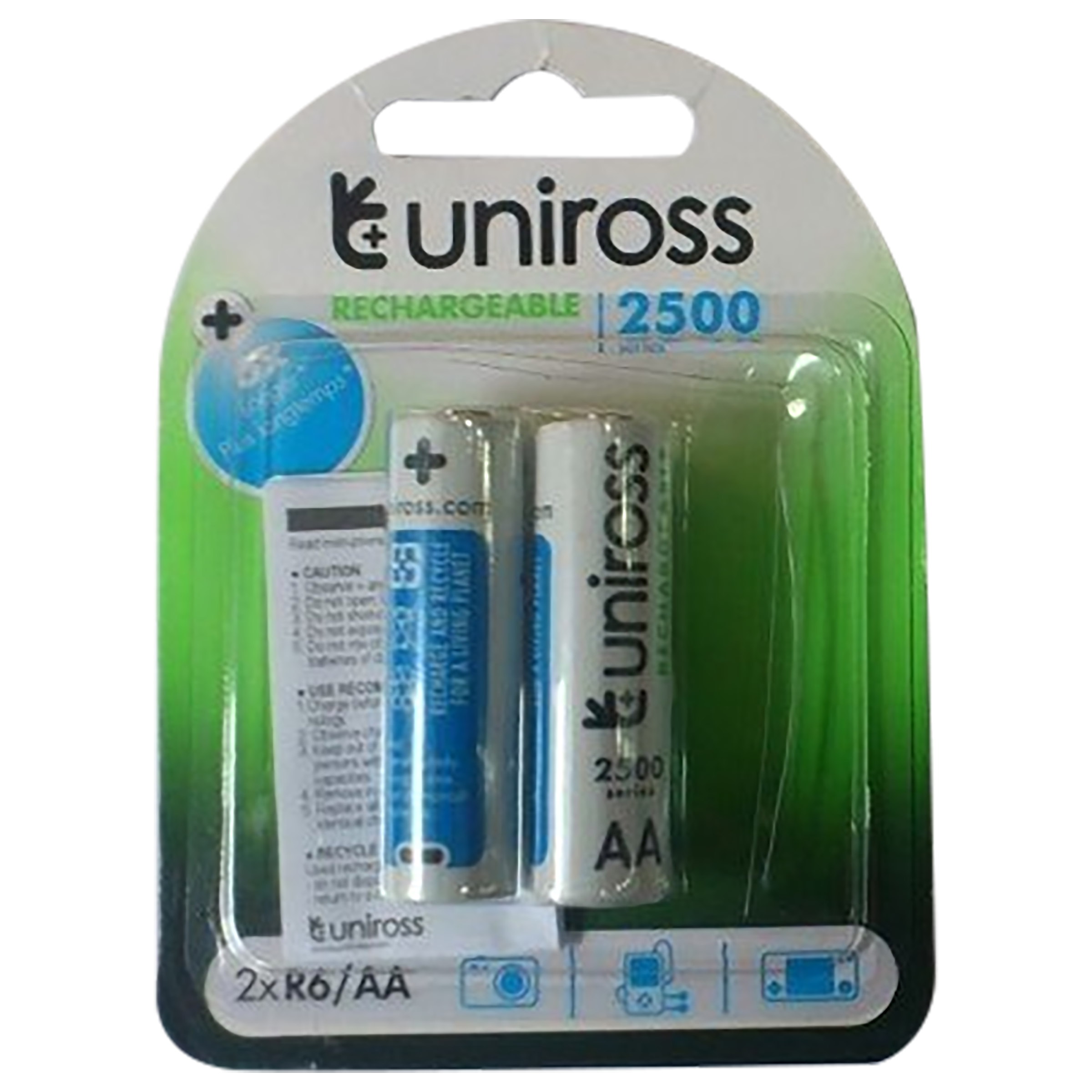 uniross 2500mAh AA Rechargeable Batteries (Pack Of 2, UNI 2500 AA BP2, Black)_1