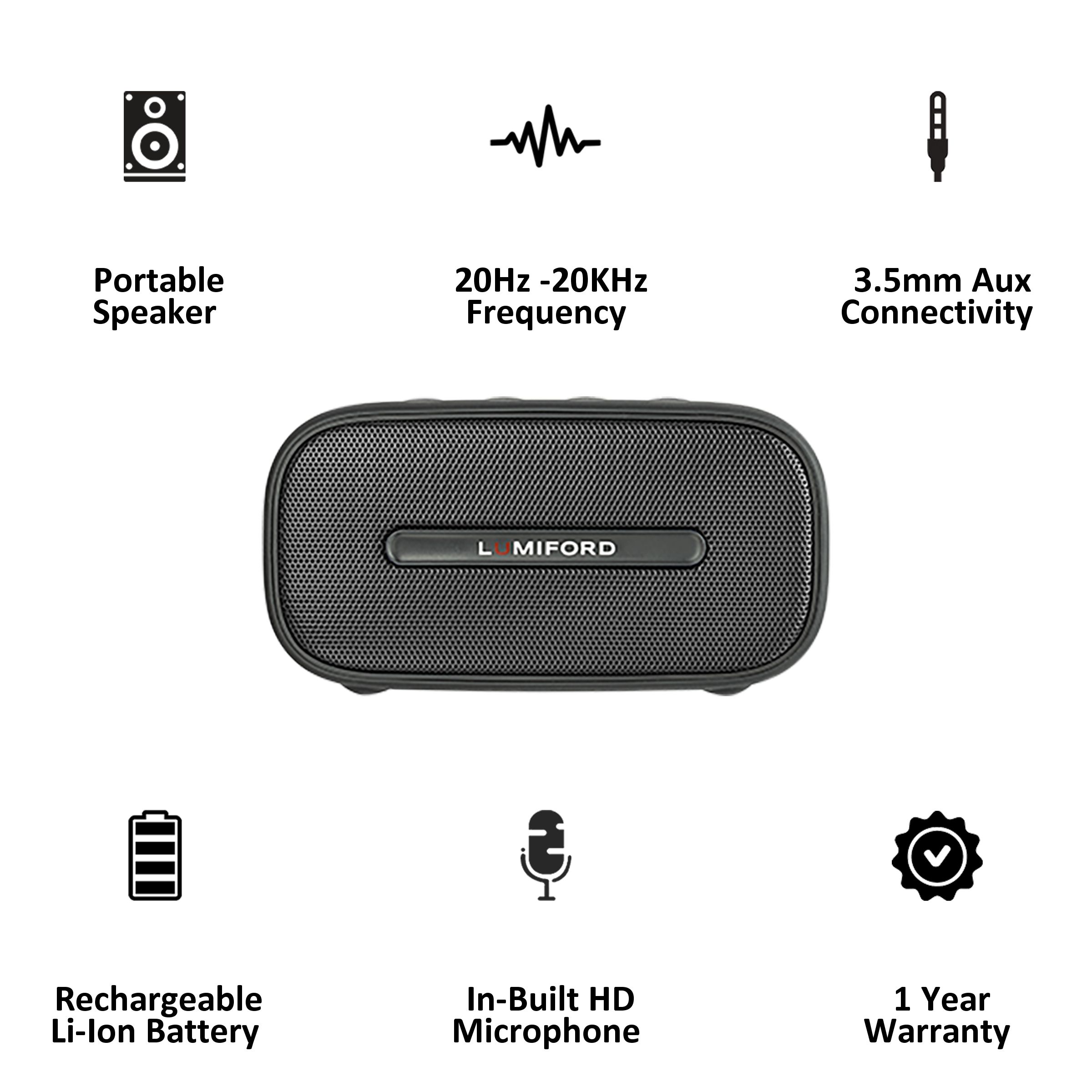 LUMIFORD BT13 5W Portable Bluetooth Speaker (IPX7 Waterproof, Built-in HD Microphone, Stereo Channel, Blue)_3