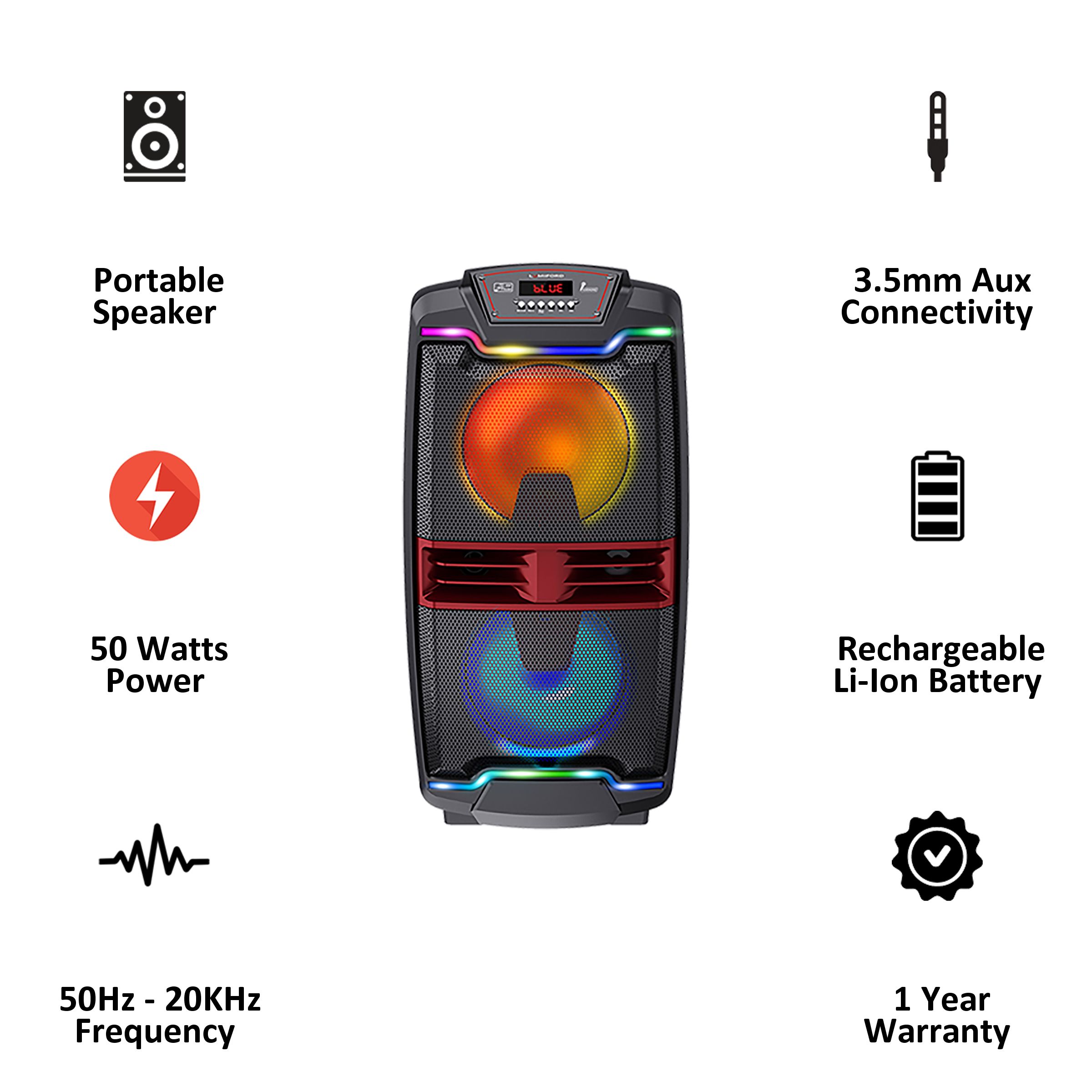 LUMIFORD 50 Watts Party Speaker (Recording Support, LFTS001, Black) LUMIFORD 50 Watts Party Speaker (Recording Support, LFTS001, Black)_3