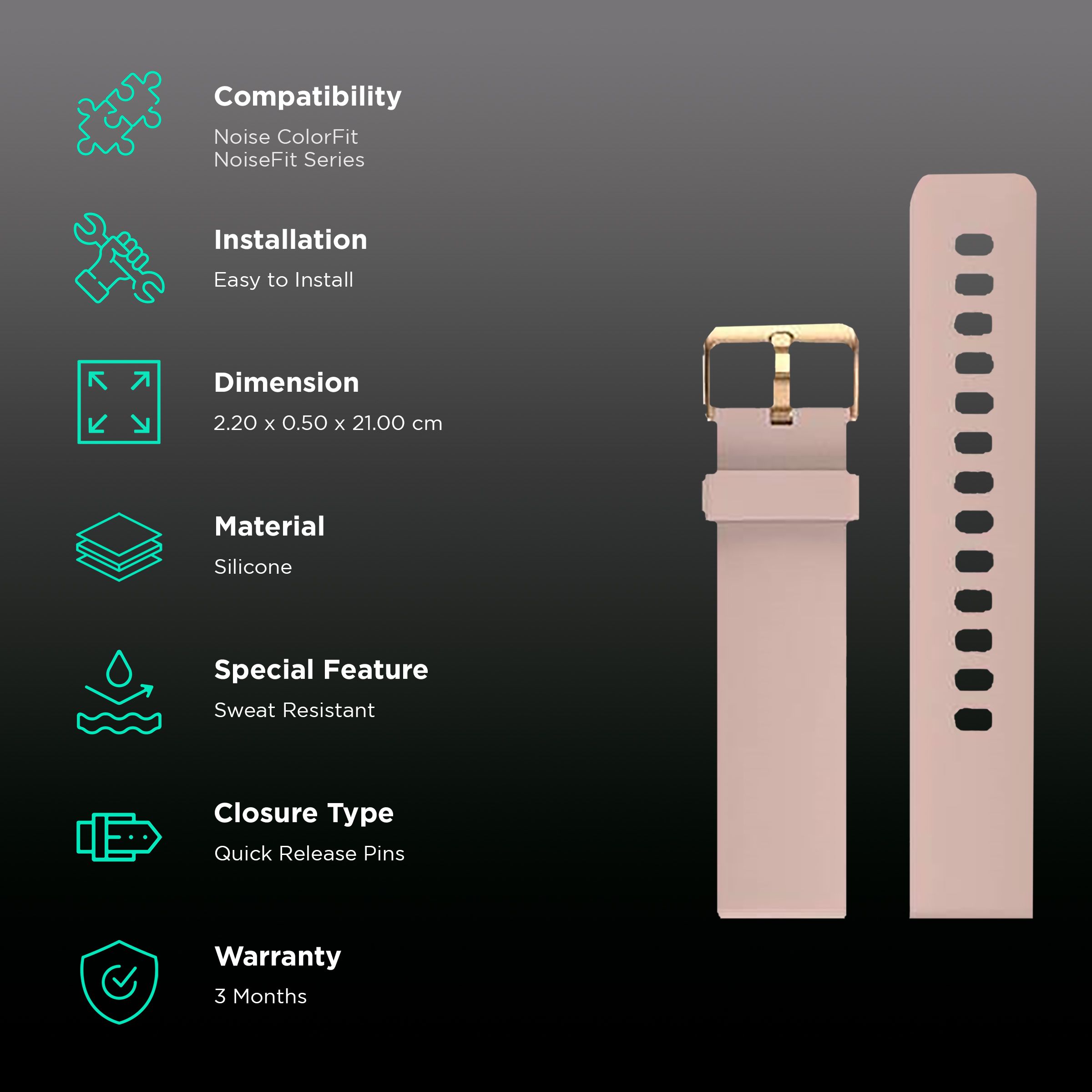 Noise Premium Silicone Strap for Noise ColorFit & NoiseFit (22mm) (Sweat Resistant, Pink)_2