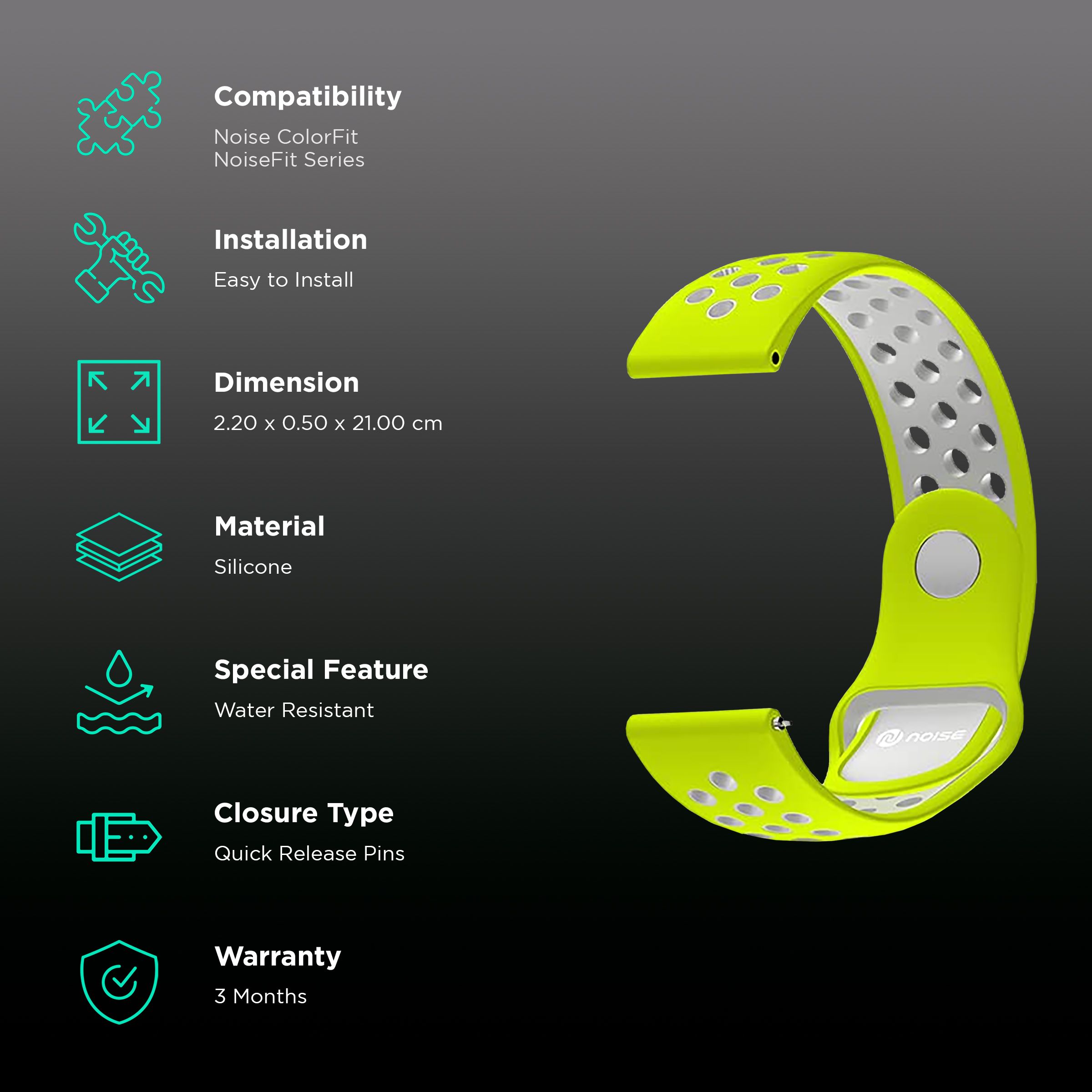 Noise Sports Edition Silicone Sport Strap for Noise ColorFit & NoiseFit (22mm) (Lightweight & Rugged, Yellow/Silver) Noise Sports Edition Silicone Sport Strap for Noise ColorFit & NoiseFit (22mm) (Lightweight & Rugged, Yellow/Silver)_2