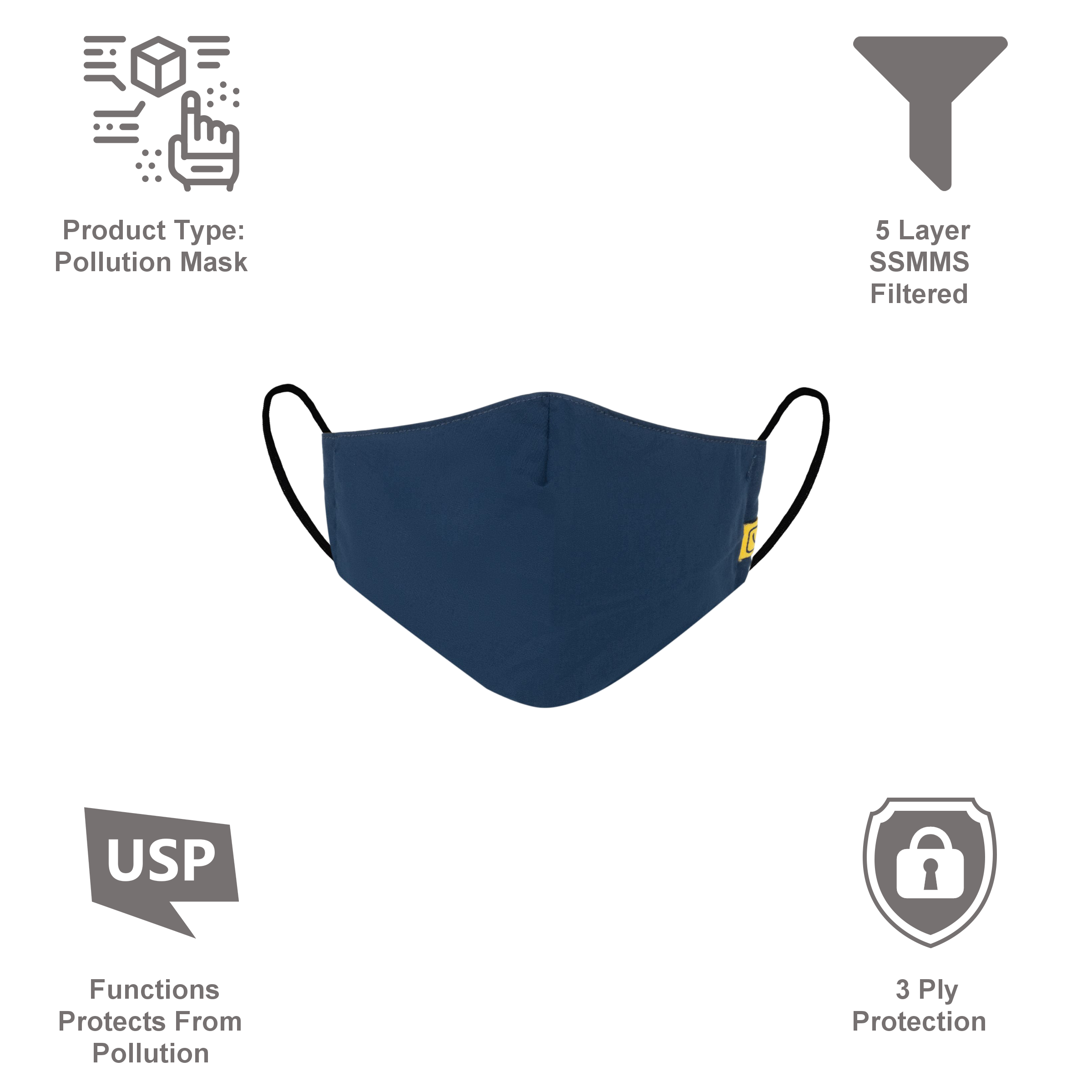 TRAVEL BLUE Pollution Mask (5 Layer SSMMS Filter, 522, Multicolor) TRAVEL BLUE Pollution Mask (5 Layer SSMMS Filter, 522, Multicolor)_3
