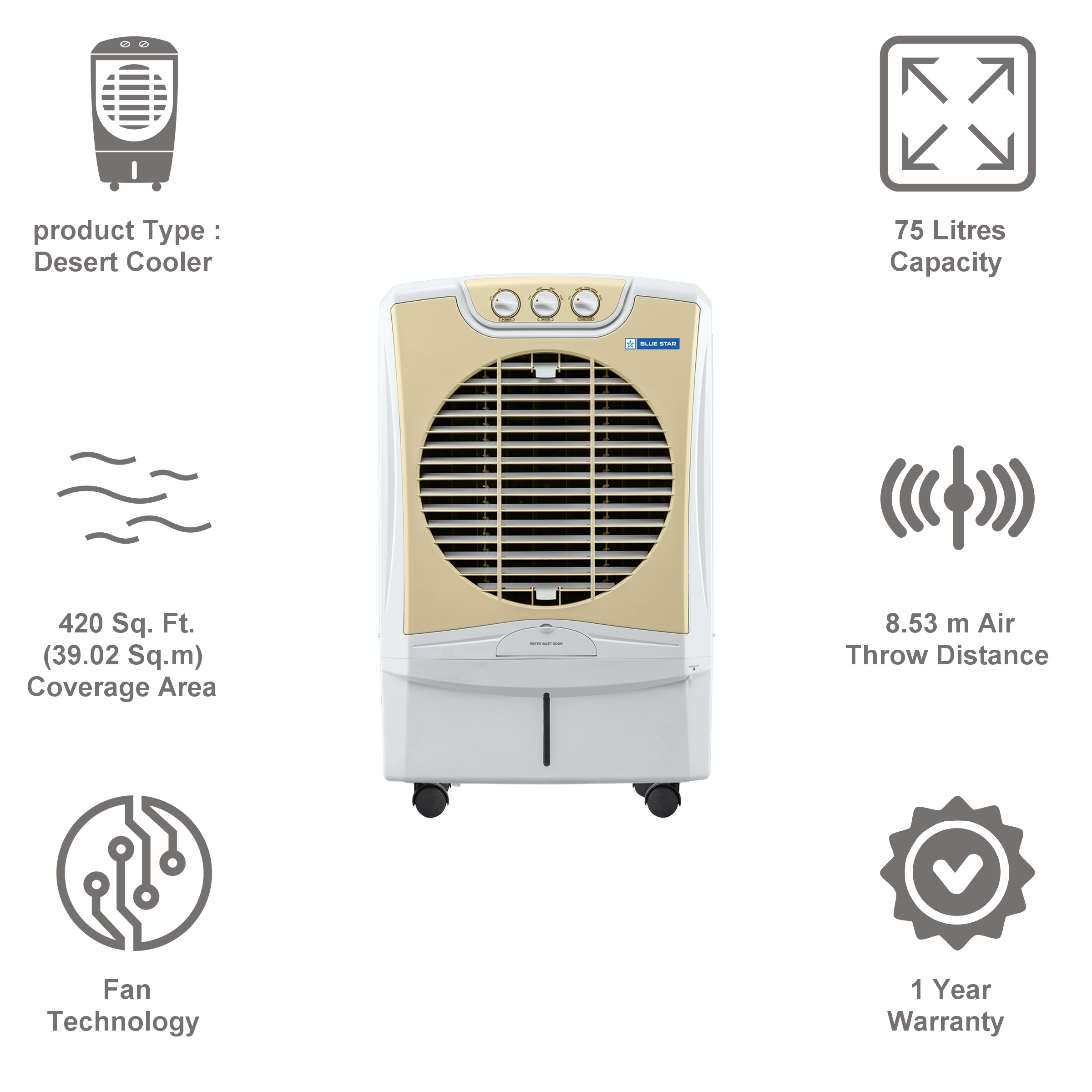 Blue Star CELESTA 75 Litres Desert Air Cooler (Anti-Microbial, DA75LMA, White/Beige)_5