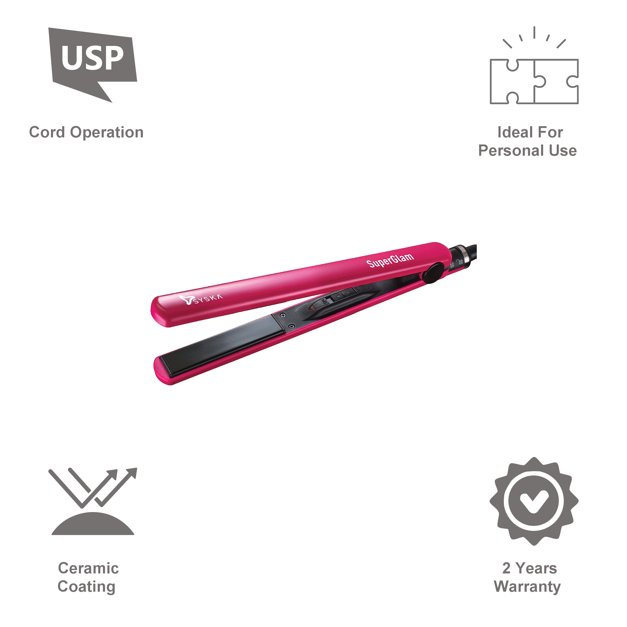 SYSKA SuperGlam Corded Straightener (Heat Balance Technology, HS6810, Pink) SYSKA SuperGlam Corded Straightener (Heat Balance Technology, HS6810, Pink)_5