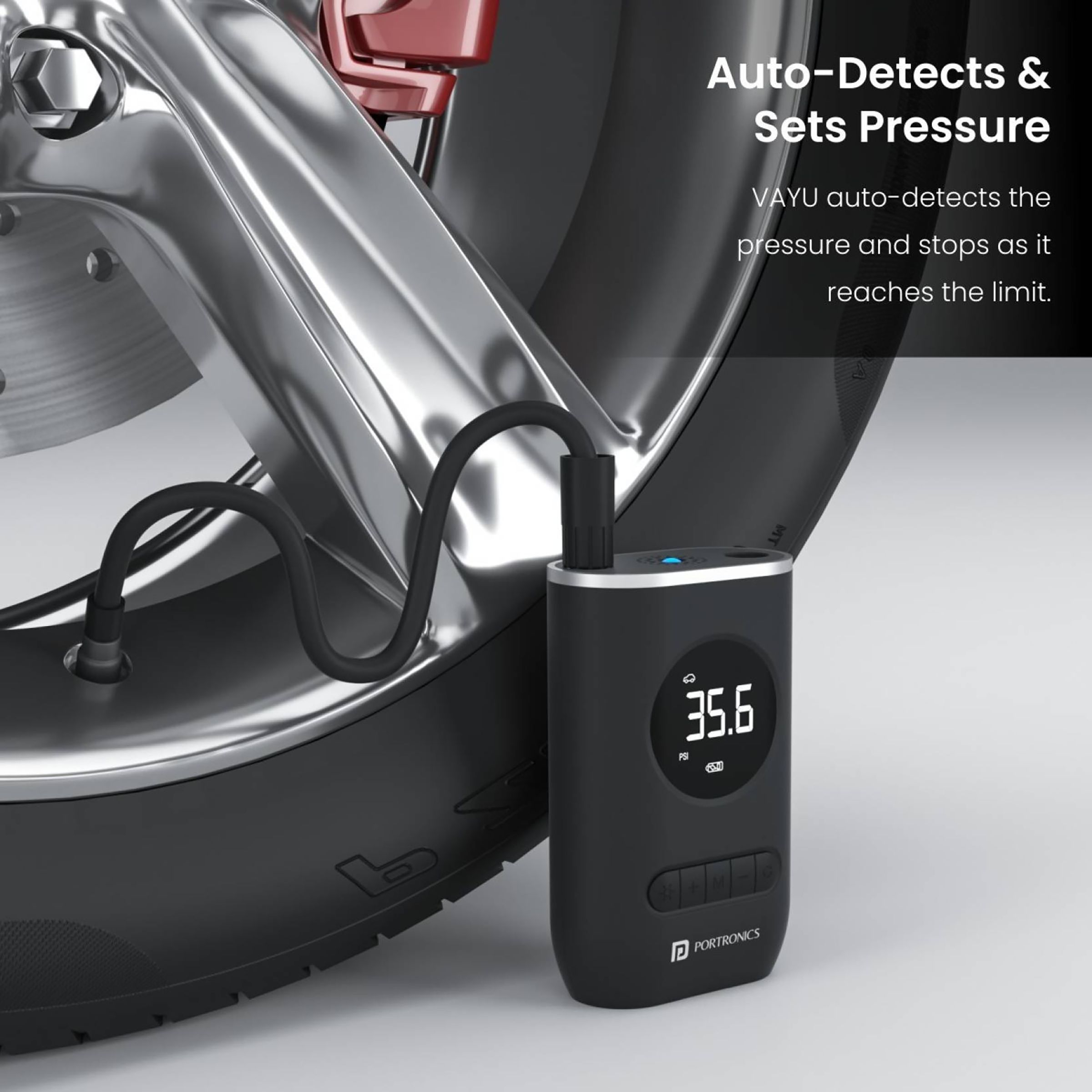 PORTRONICS Vayu 150 psi Tire Inflator for Cars & Bikes (Robust Design, POR 1480, Black)_3
