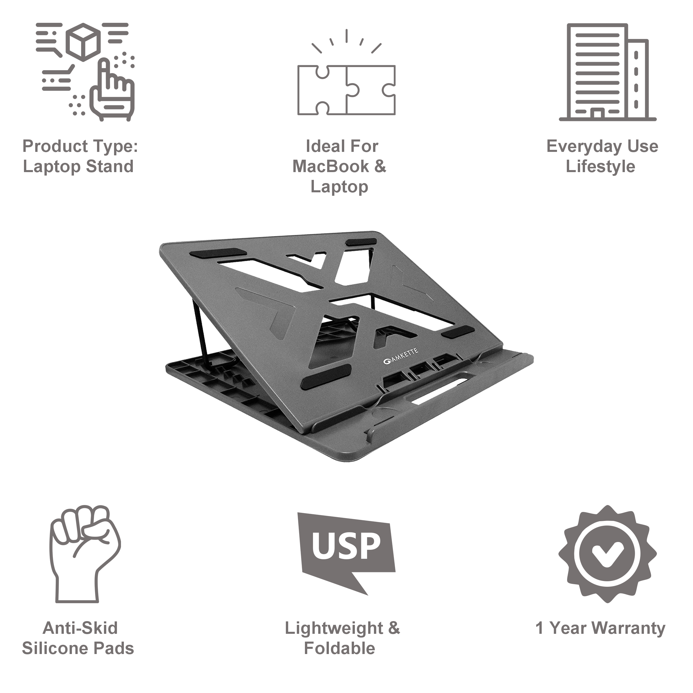 AMKETTE Ergo Laptop Stand for laptops up to 15.6 inches (7 Adjustment Levels, 650GR, Grey) AMKETTE Ergo Laptop Stand for laptops up to 15.6 inches (7 Adjustment Levels, 650GR, Grey)_9