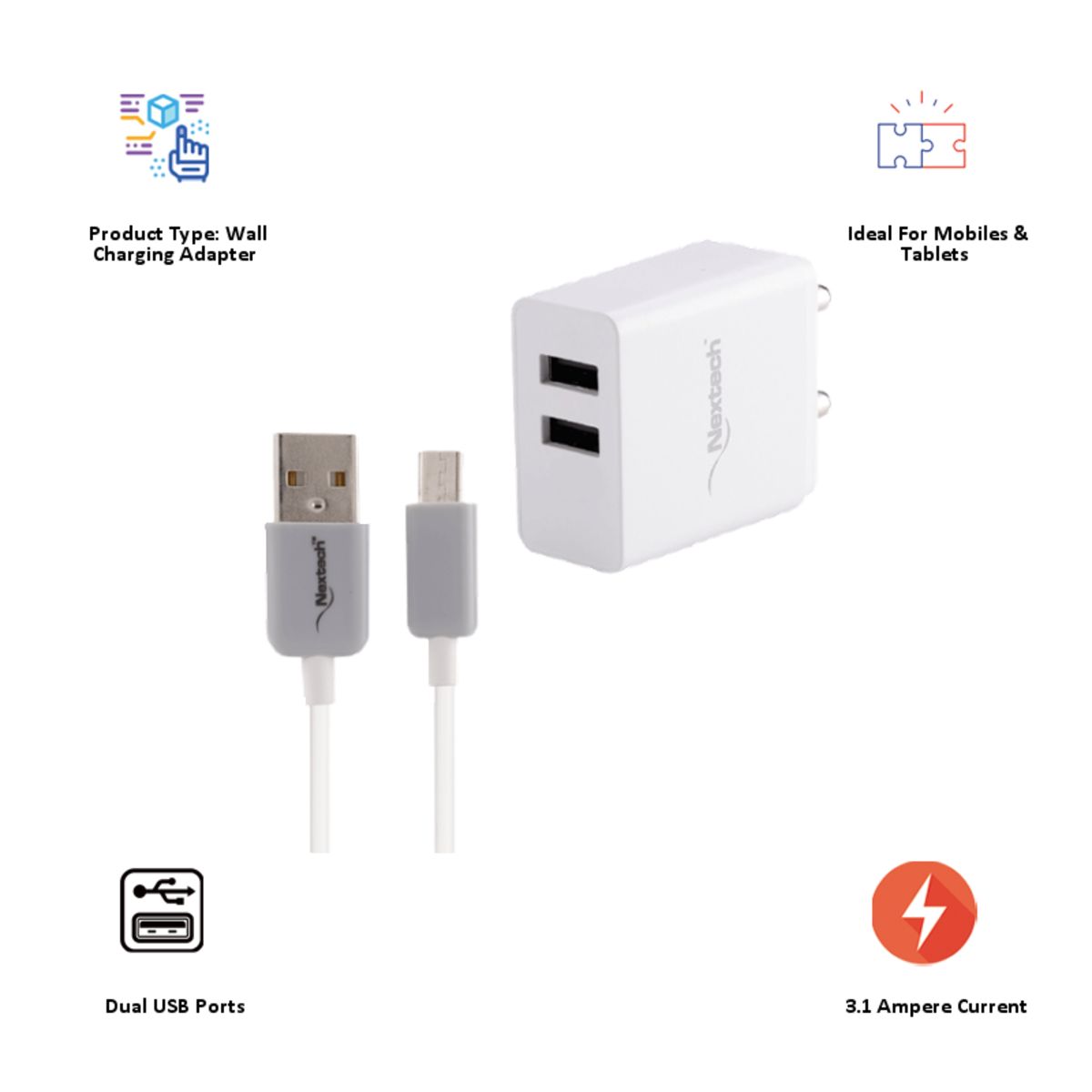 Nextech 3.1A Travel Charger (NTU27C, White)_2