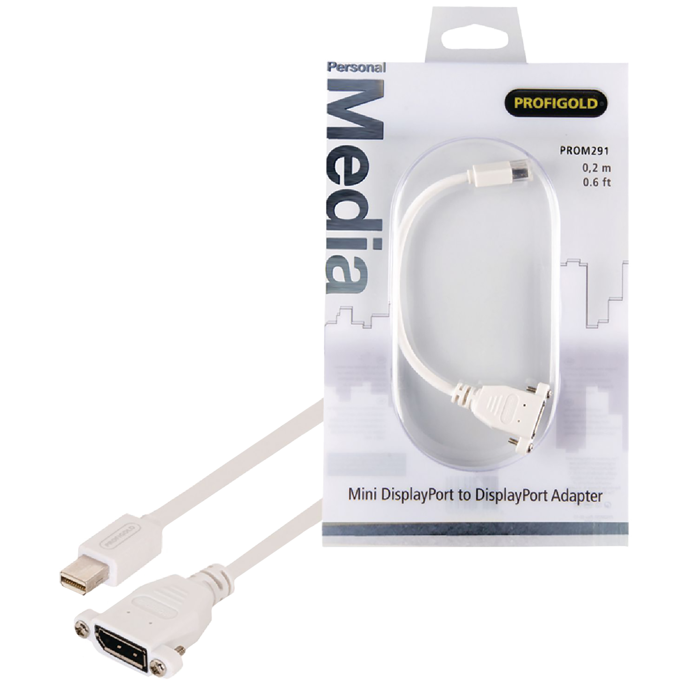 PROFIGOLD Mini DisplayPort to Display Port 0.65 Feet (0.15M) Cable (Oxygen Free Copper, White)_1