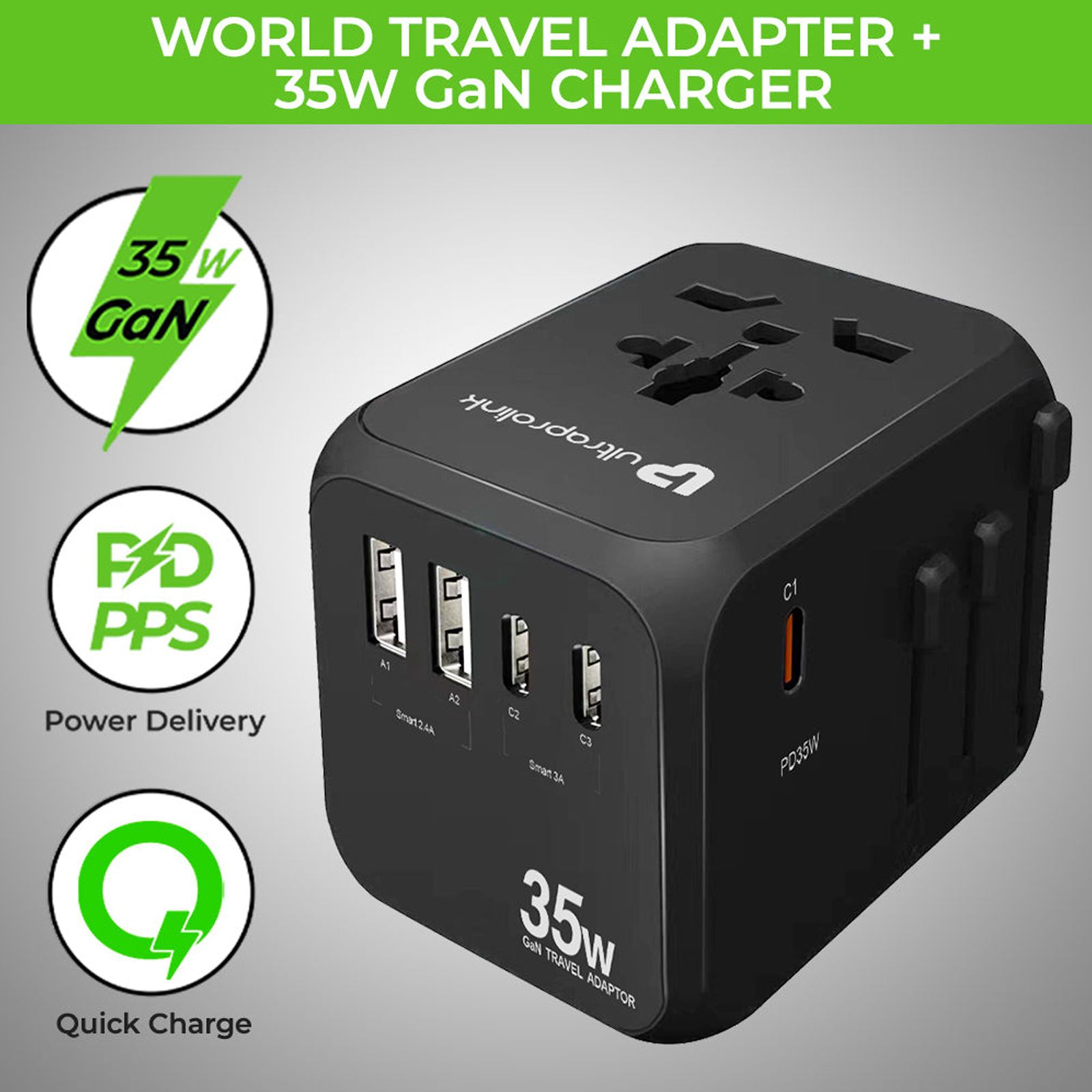 ultraprolink Travel Mate PD35 3 Plugs Travel Adapter (Worldwide Connectivity, UM1187, Black) ultraprolink Travel Mate PD35 3 Plugs Travel Adapter (Worldwide Connectivity, UM1187, Black)_5