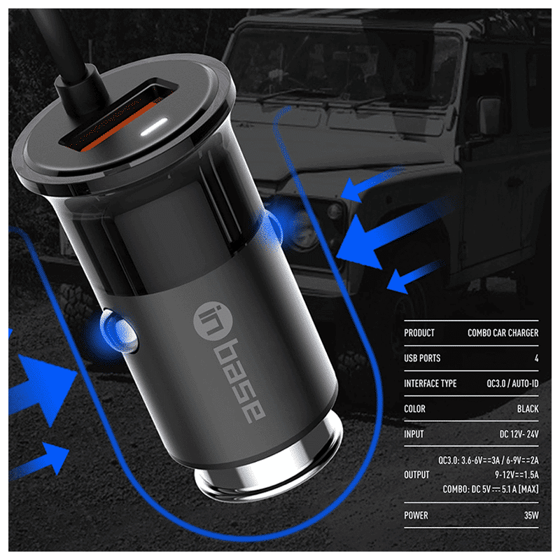in base 35 Watts 4 USB Ports Car Charging Adapter (Quallcomm Quick Charge 3.0, Black) in base 35 Watts 4 USB Ports Car Charging Adapter (Quallcomm Quick Charge 3.0, Black)_5