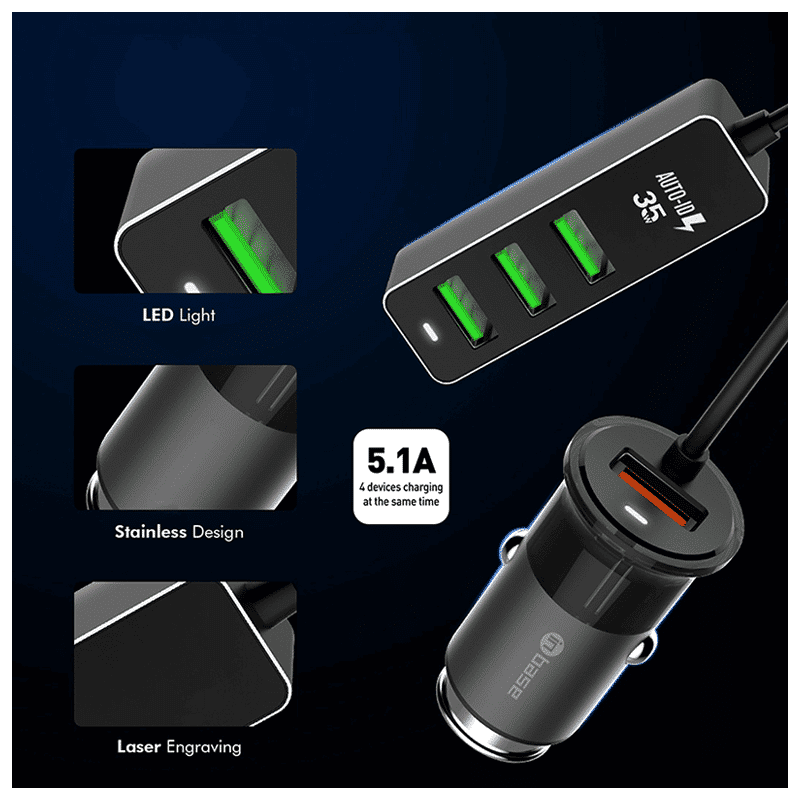 in base 35 Watts 4 USB Ports Car Charging Adapter (Quallcomm Quick Charge 3.0, Black) in base 35 Watts 4 USB Ports Car Charging Adapter (Quallcomm Quick Charge 3.0, Black)_2