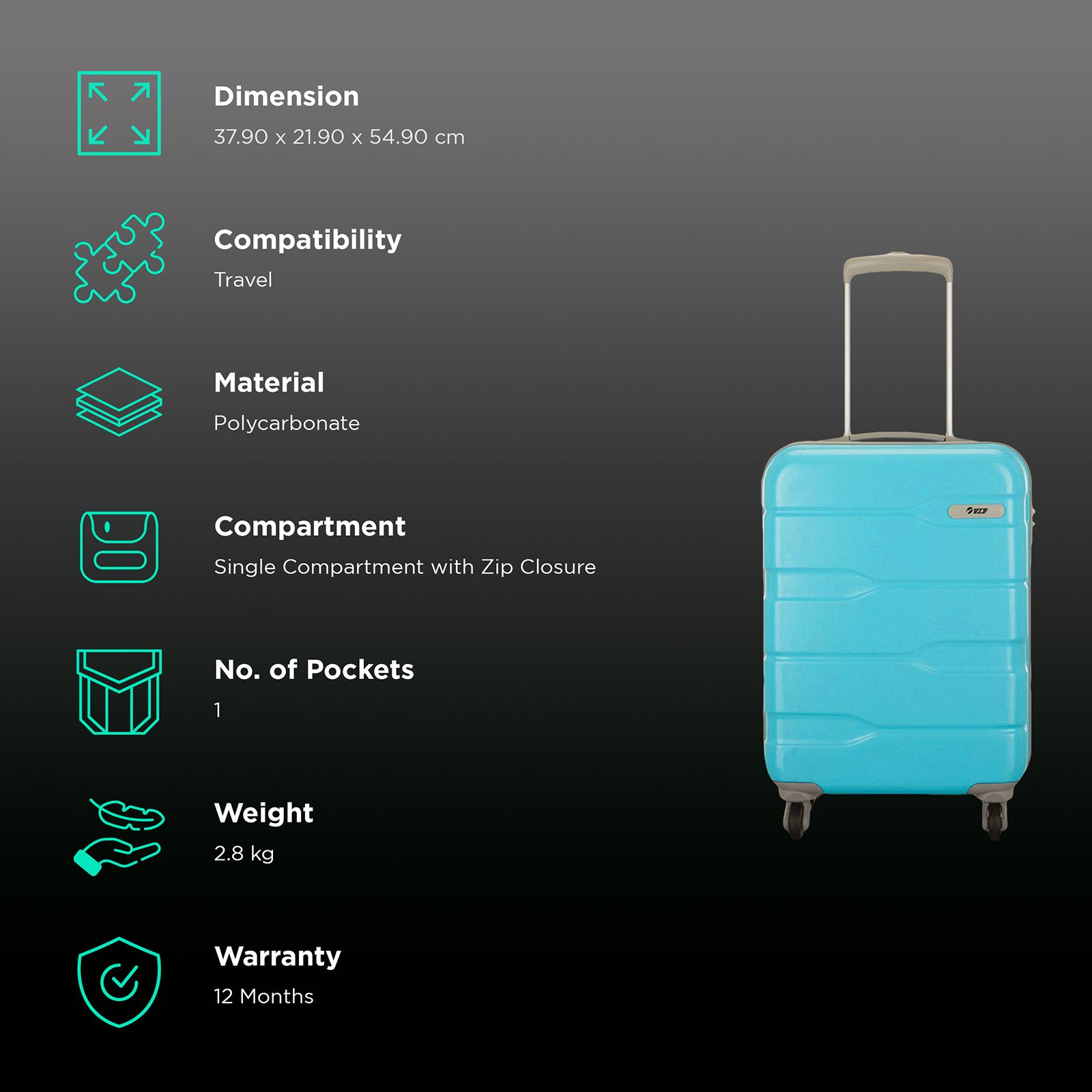 VIP Argo 45 Litres Polycarbonate Trolley Bag (Water Resistant, ARGO55OBL, Blue)_2