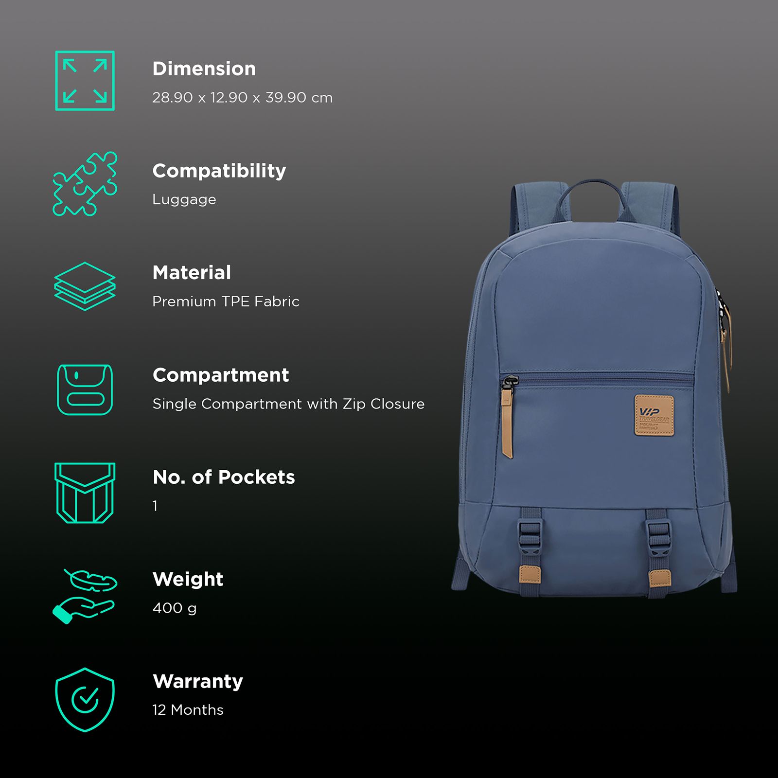 VIP Scuba 02 14 Litres Polyester Casual Backpack (1 Front Pocket, BPSCU02BYB, Baby Blue) VIP Scuba 02 14 Litres Polyester Casual Backpack (1 Front Pocket, BPSCU02BYB, Baby Blue)_2