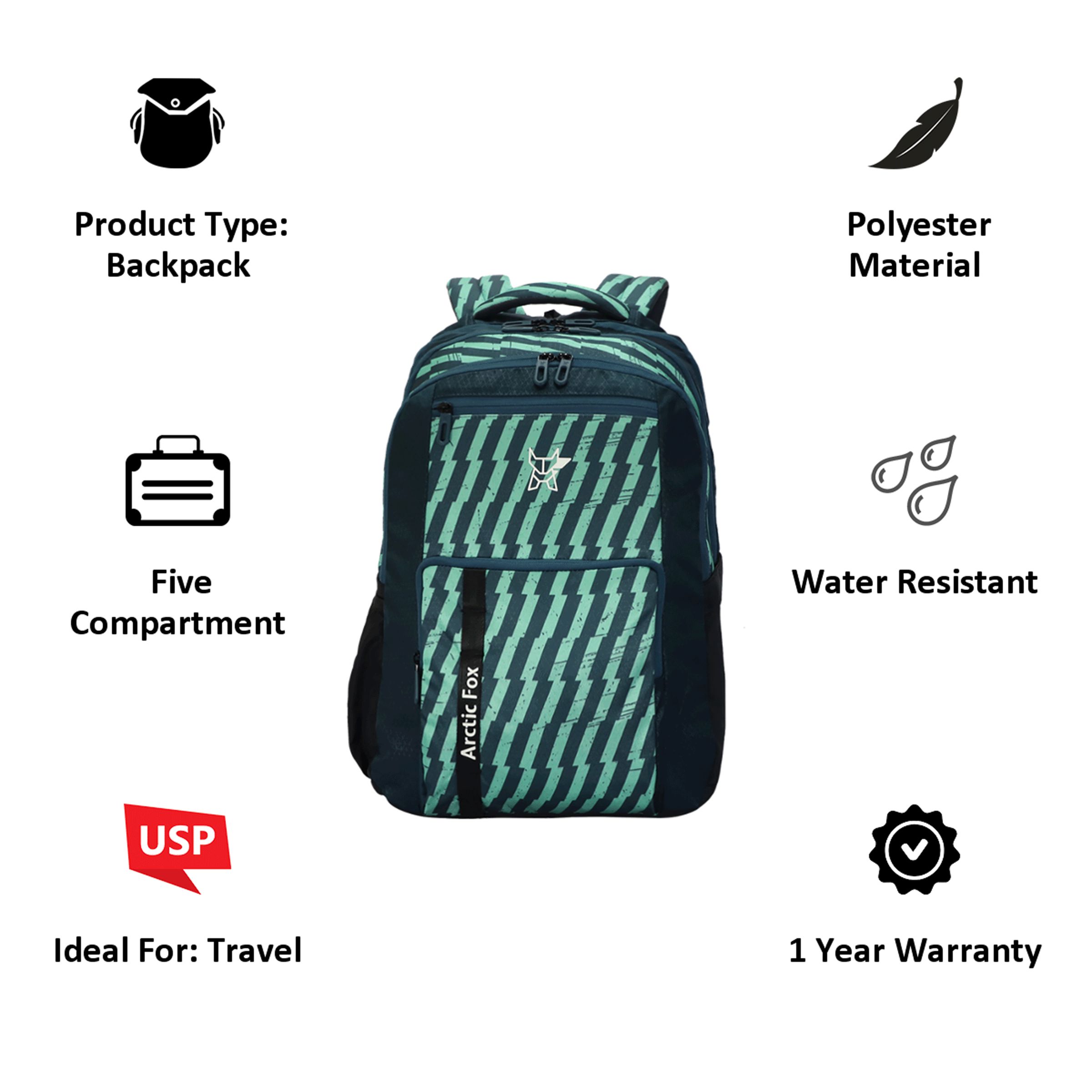 Arctic Fox Rugged 36 Litres Polyester Backpack (Water Repellent Fabric, FJUBPKGZZON041036, Green) Arctic Fox Rugged 36 Litres Polyester Backpack (Water Repellent Fabric, FJUBPKGZZON041036, Green)_7