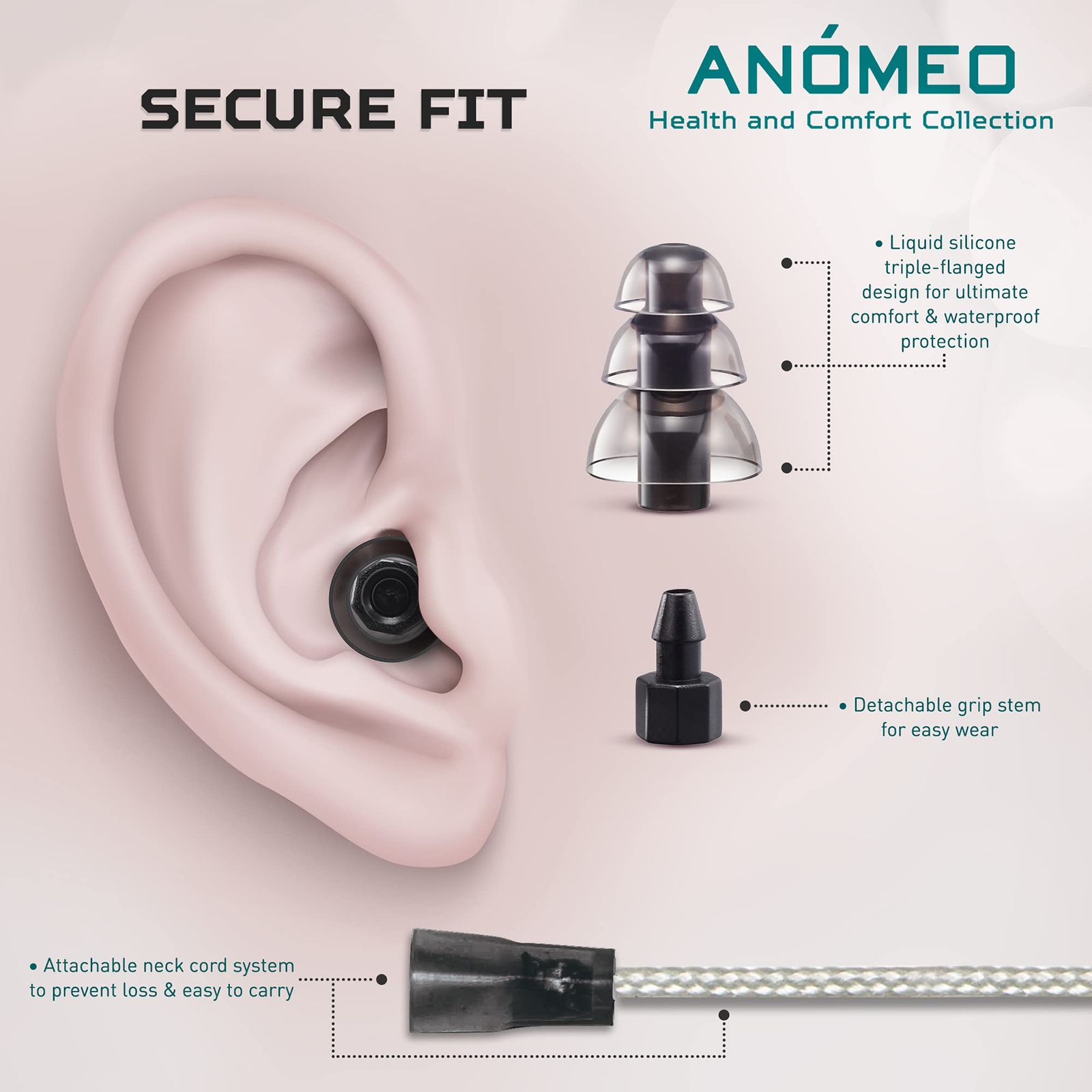 ANOMEO Extreme Noise Silicone and Polypropylene Earplugs (Custom Fit, 2428, Black)_3