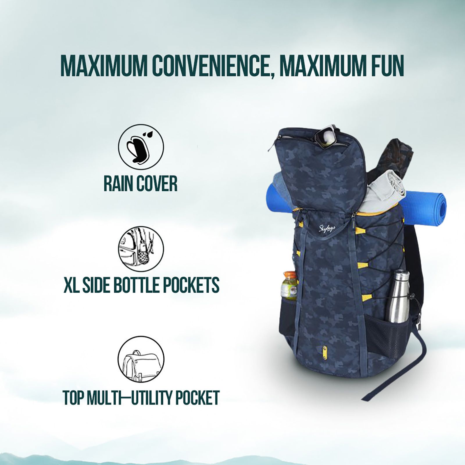 Skybags Hawk Backpack (Side Compression Loop, RSHAW45LBLU, Blue) Skybags Hawk Backpack (Side Compression Loop, RSHAW45LBLU, Blue)_6