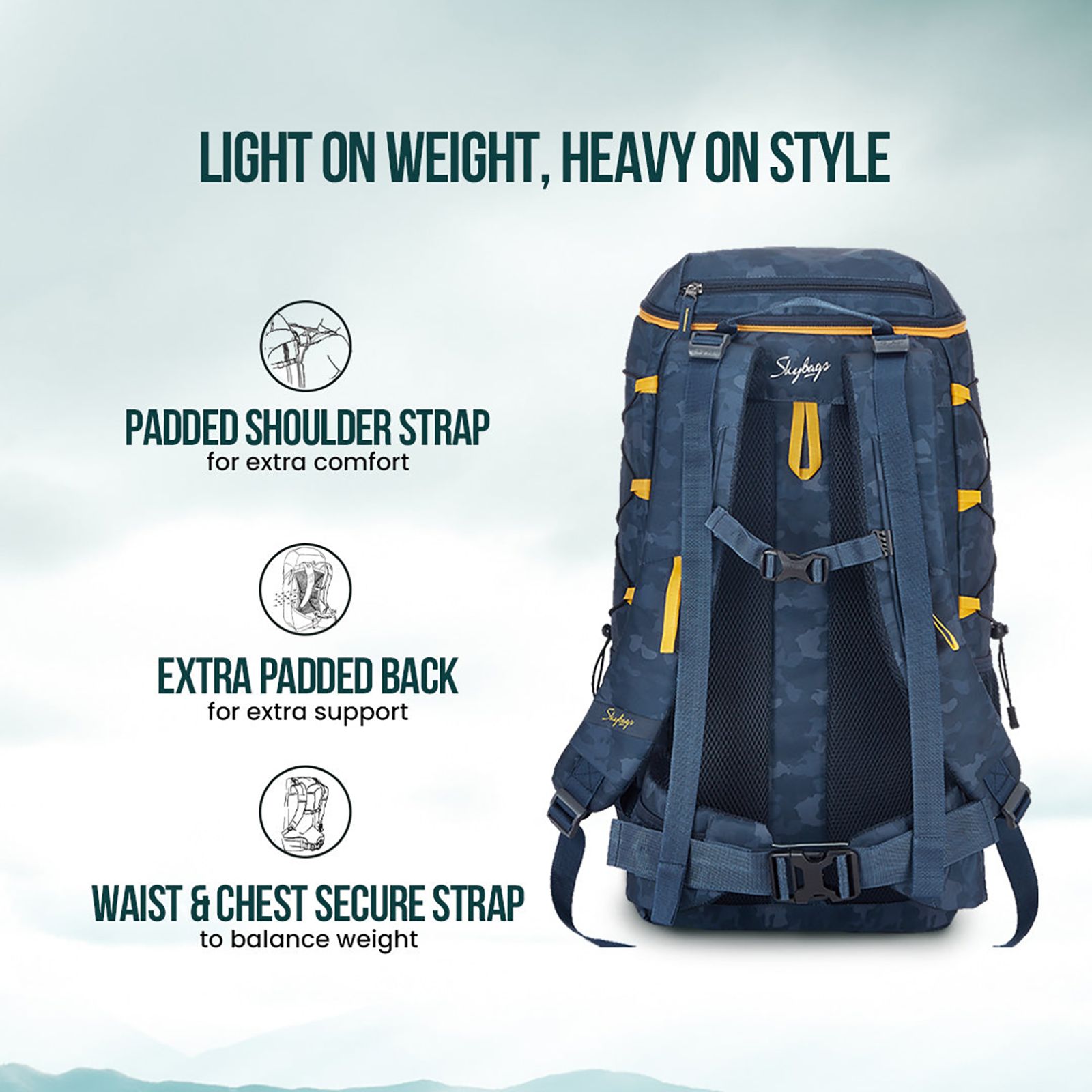 Skybags Hawk Backpack (Side Compression Loop, RSHAW45LBLU, Blue) Skybags Hawk Backpack (Side Compression Loop, RSHAW45LBLU, Blue)_7