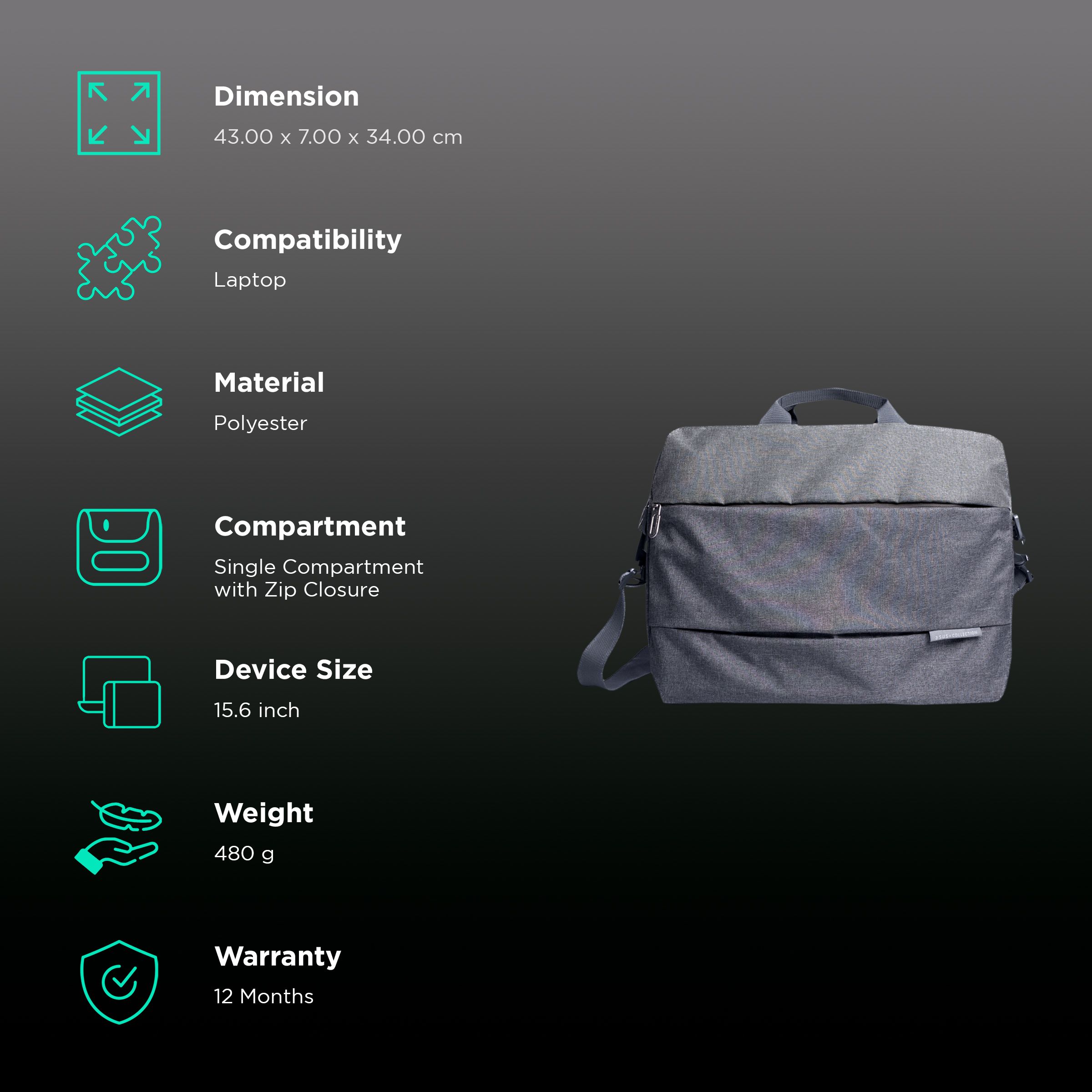 ASUS EOS 2 Polyester Sling Bag for 15.6 Inch Laptop (Water Repellent, Grey) ASUS EOS 2 Polyester Sling Bag for 15.6 Inch Laptop (Water Repellent, Grey)_2